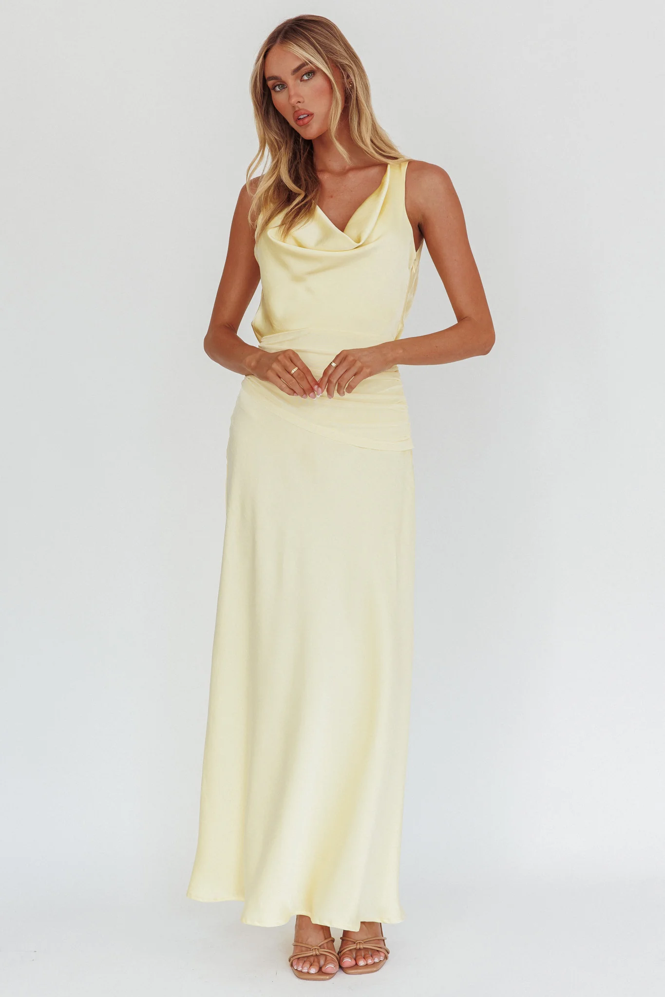 Isabella Open Cowl Back Maxi Dress Butter - Seraphlike