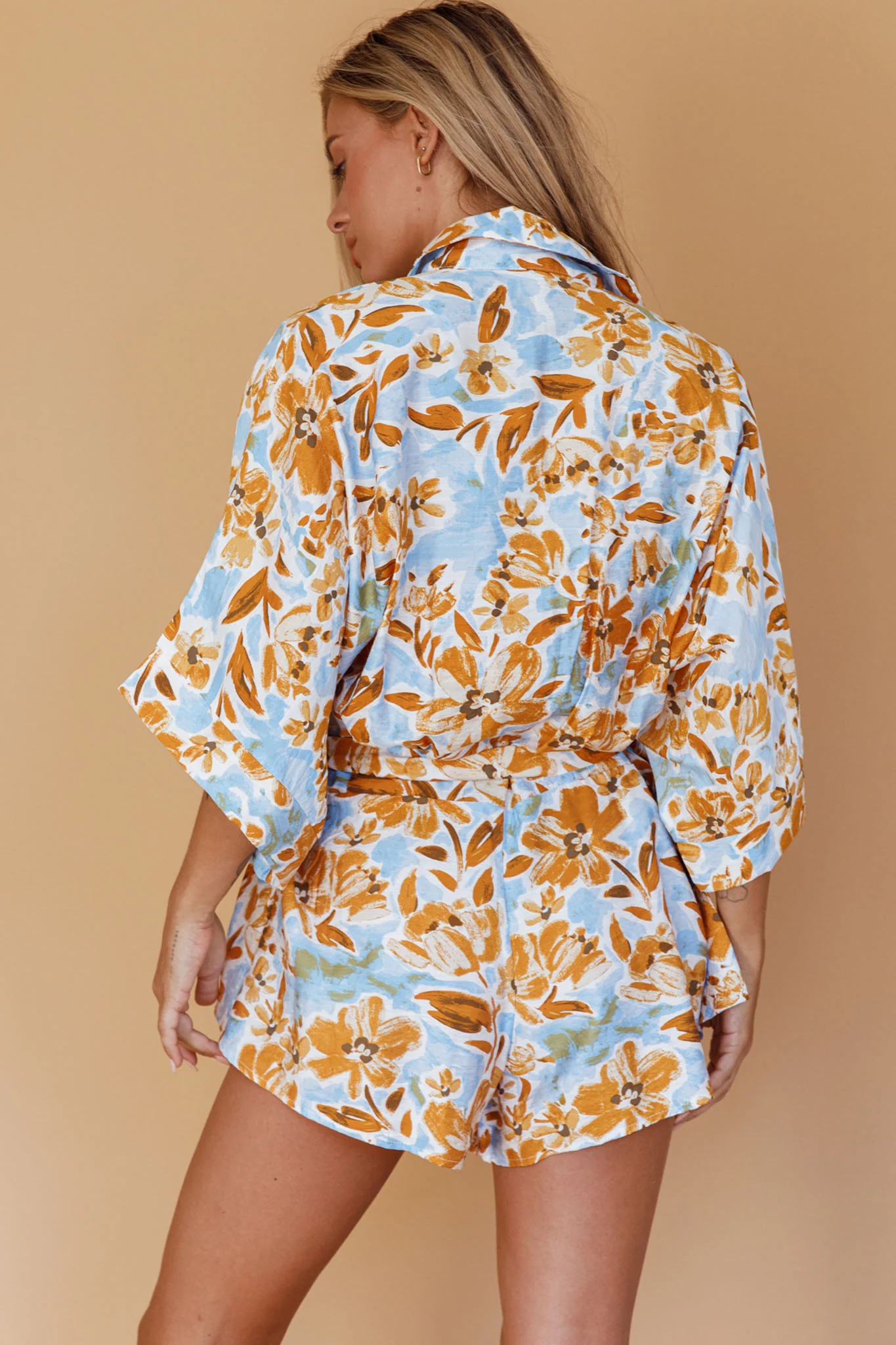 Daytona Beach Button-Up Romper Floral Blue - Seraphlike