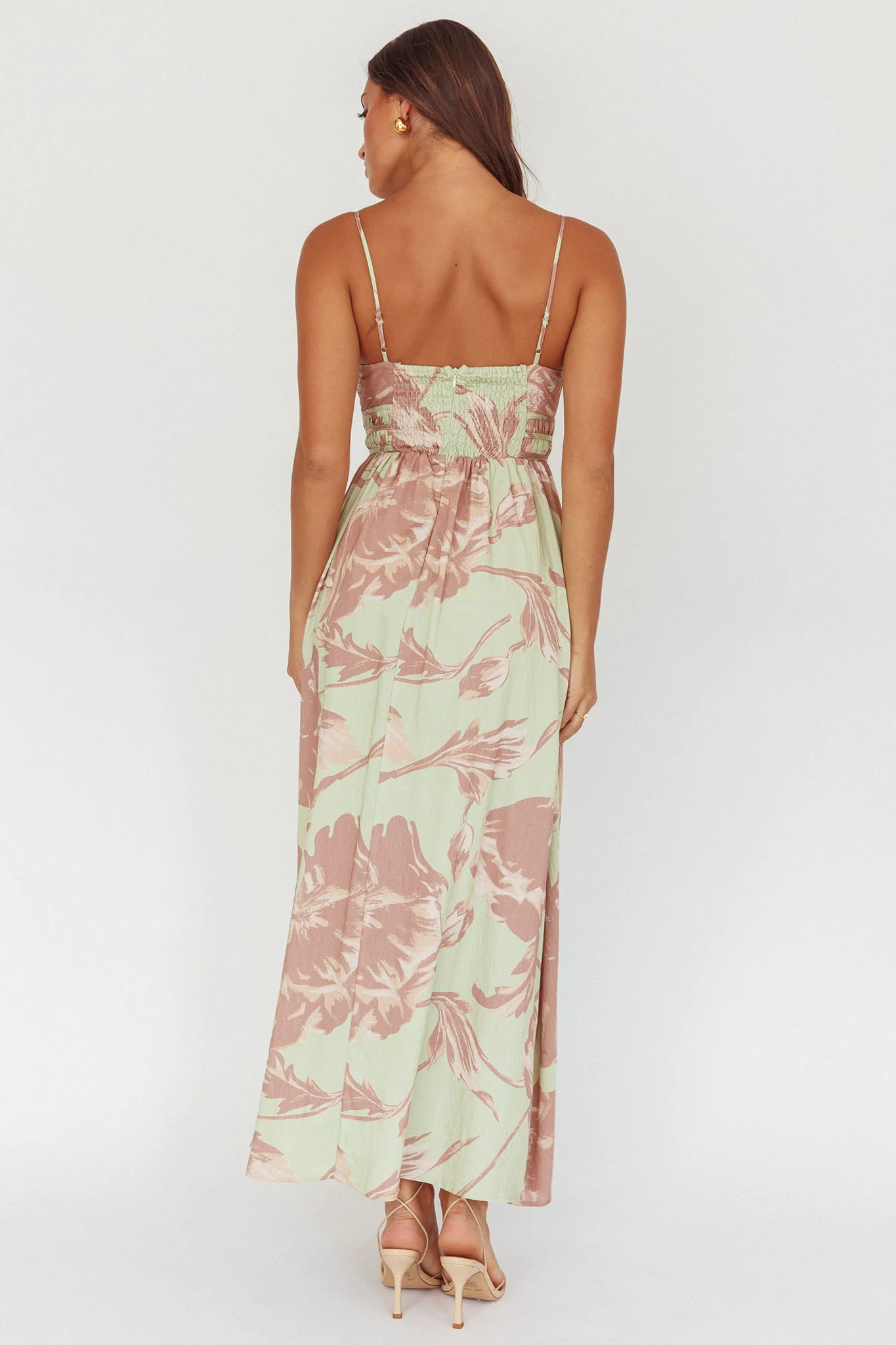 Sunny Afternoon Gathered Waist Maxi Dress Floral Sage - Seraphlike