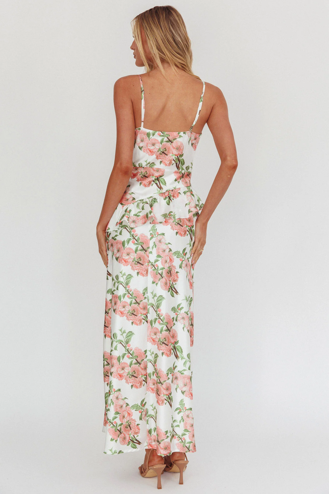 Jerica Ruffle Waist Maxi Dress Floral Blush - Seraphlike