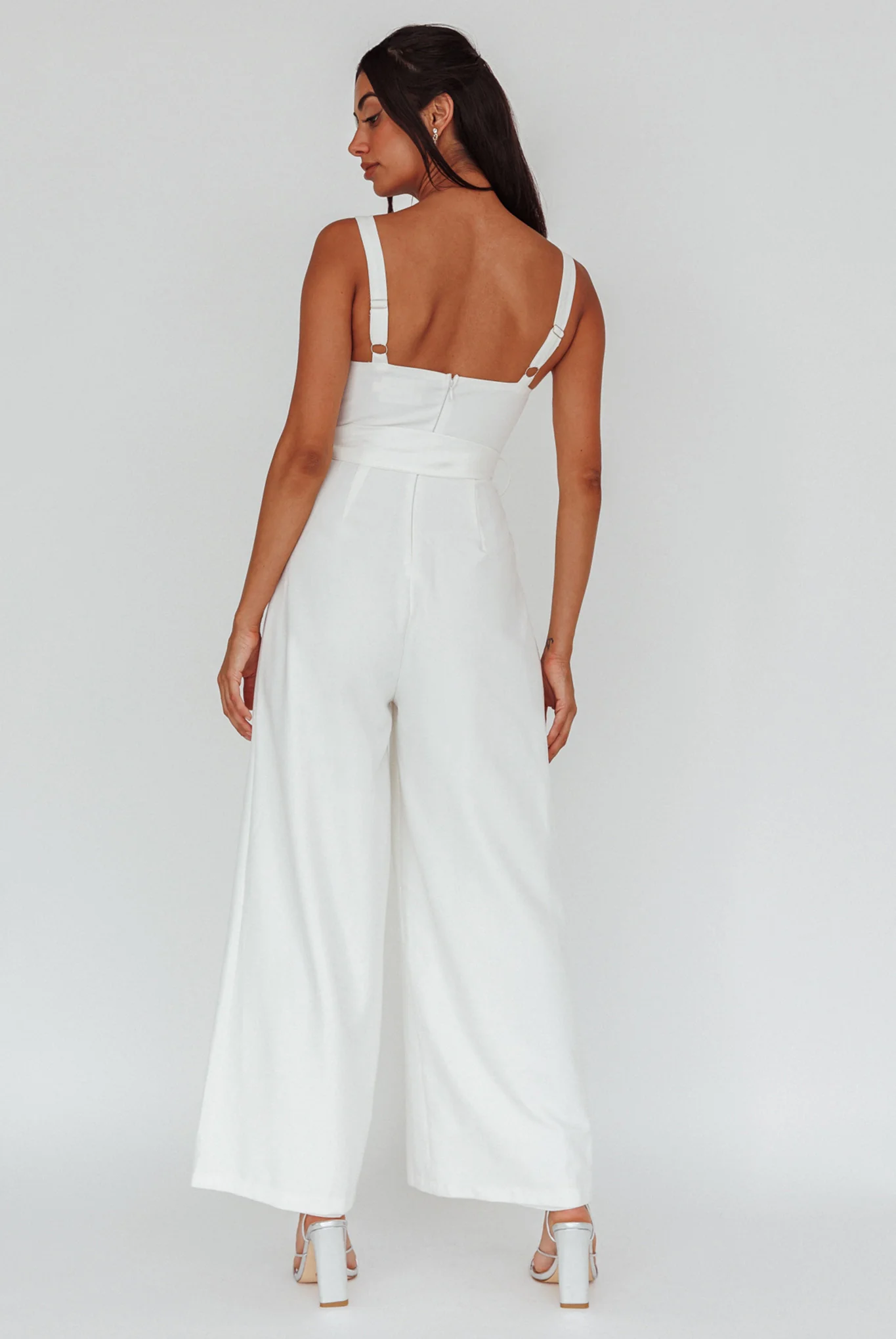 Colleen Waist Tie Jumpsuit White - Seraphlike