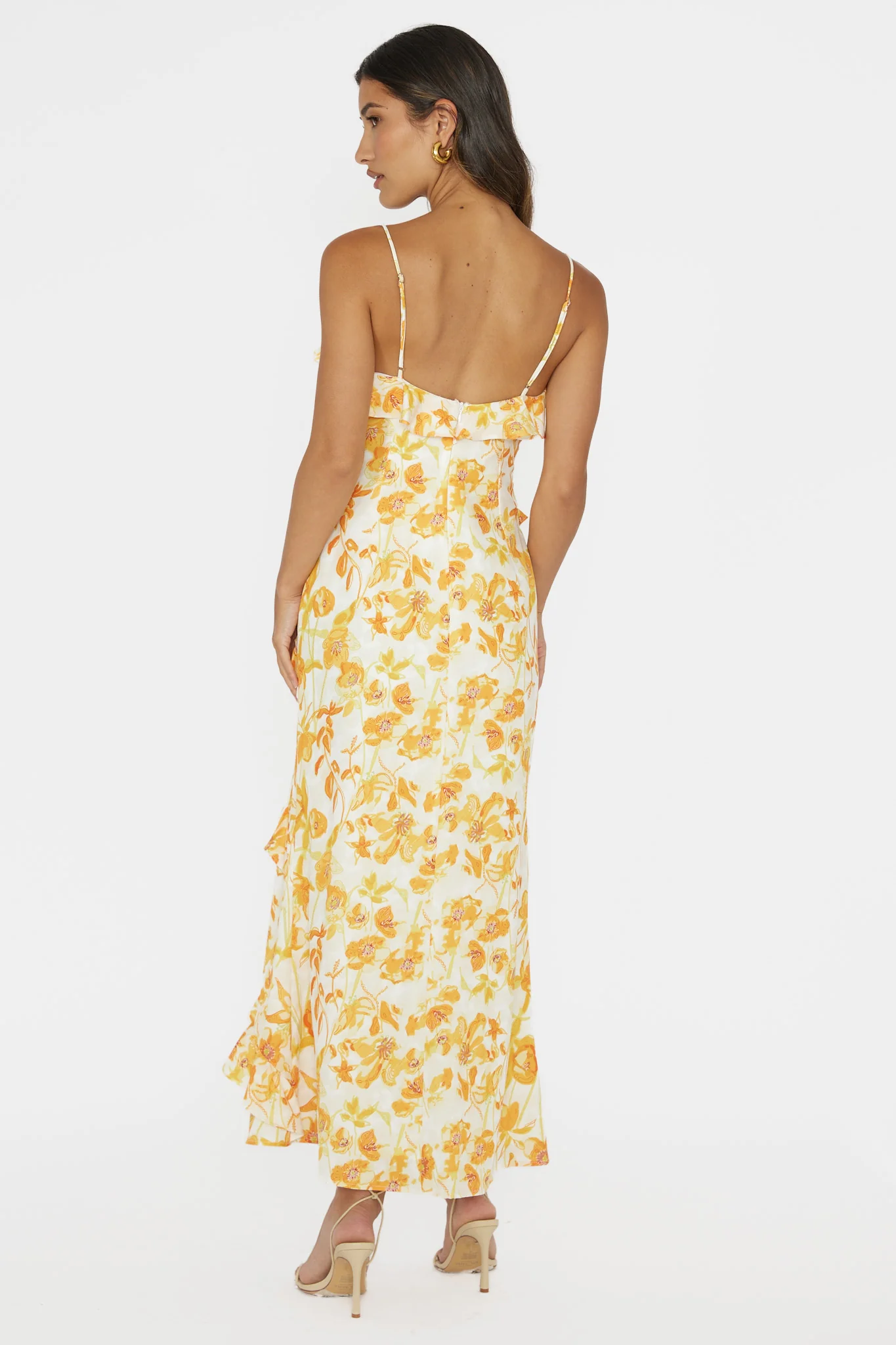 Silvana Frill Trim Midi Dress Floral Orange - Seraphlike