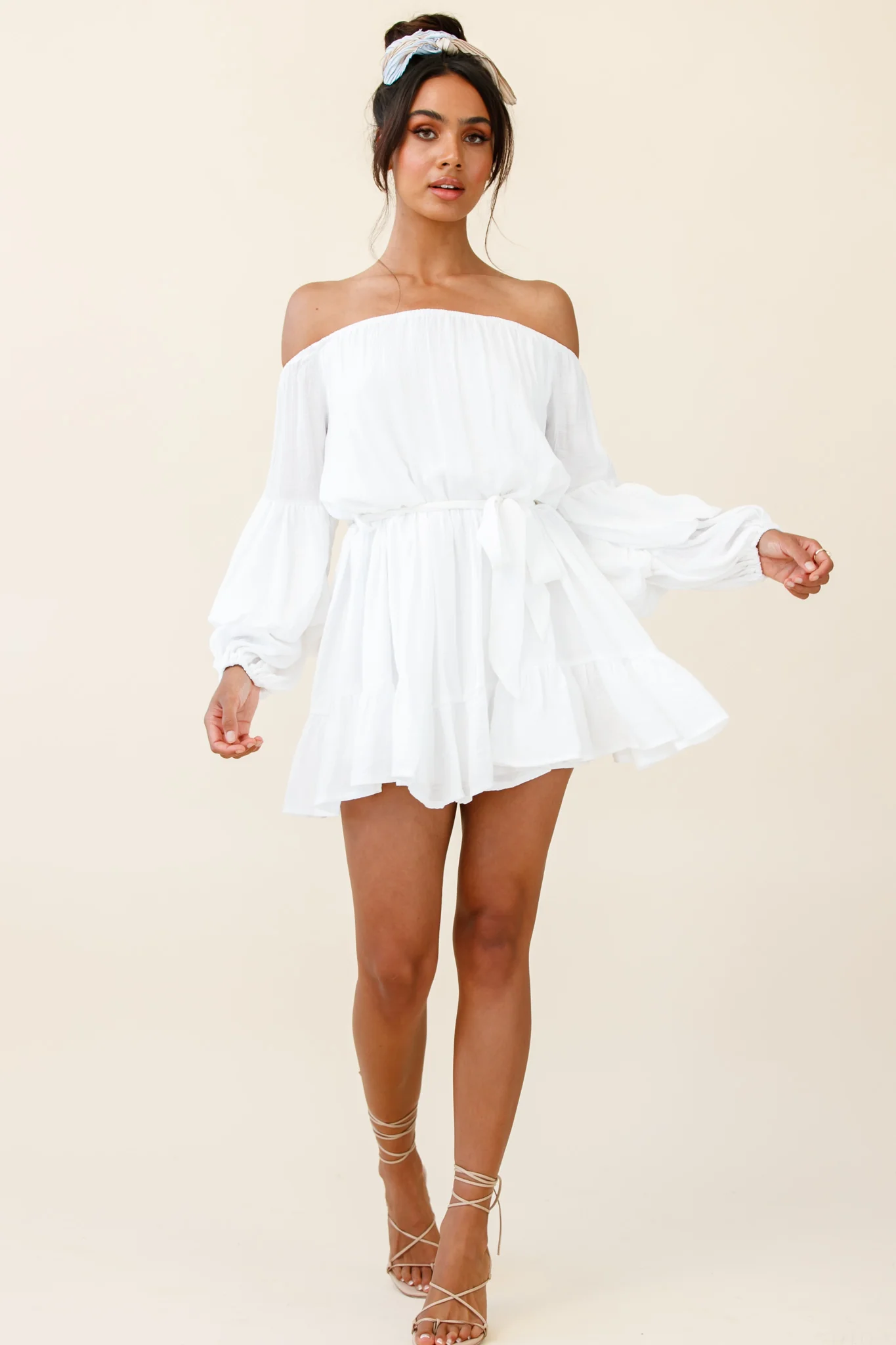 Frida Off-Shoulder Waist Tie Dress White - Seraphlike