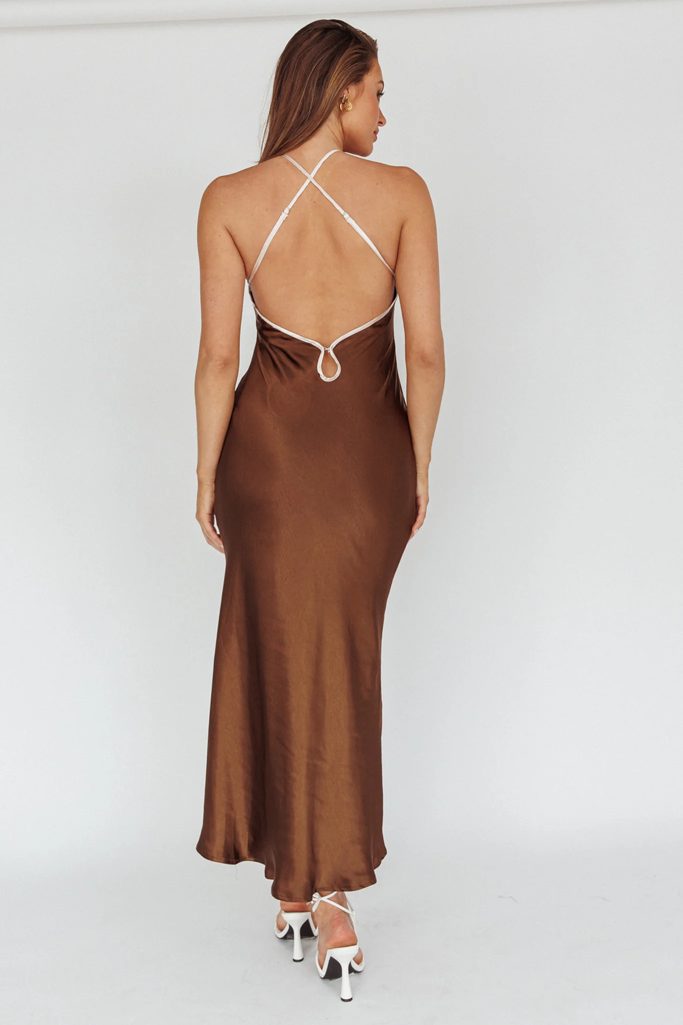 Midsomer Dawn Criss-Cross Back Maxi Dress Chocolate - Seraphlike