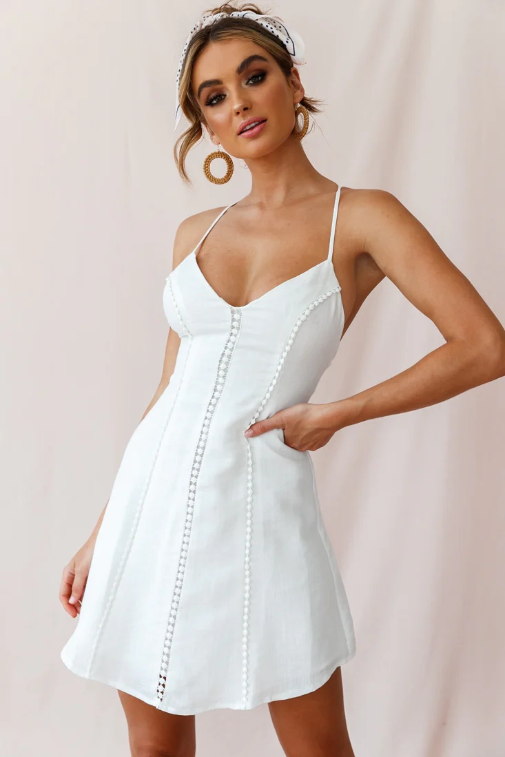 Petunia Tie-Up Back Mini Dress White - Seraphlike