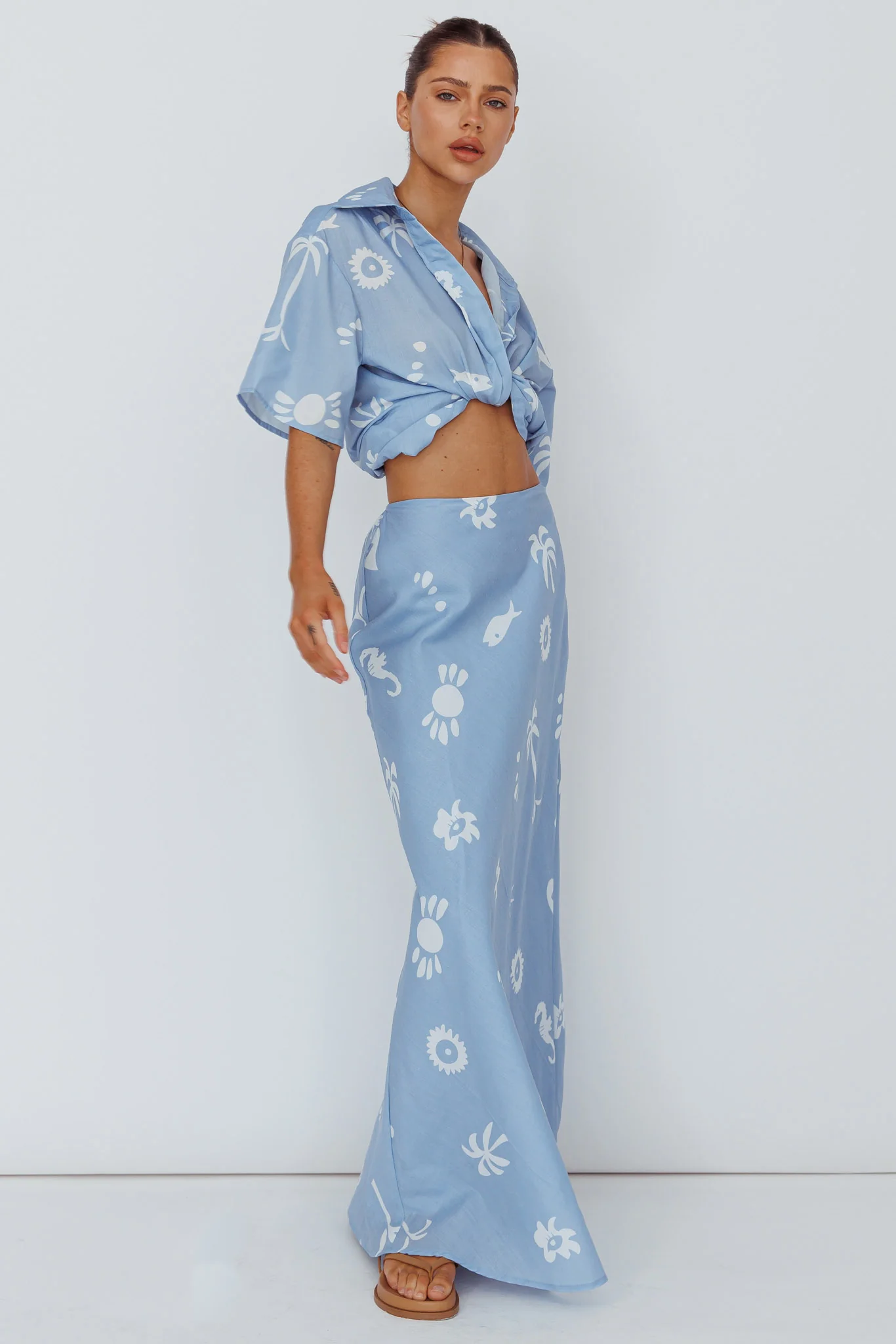 Light Aura Maxi Skirt Print Blue White - Seraphlike