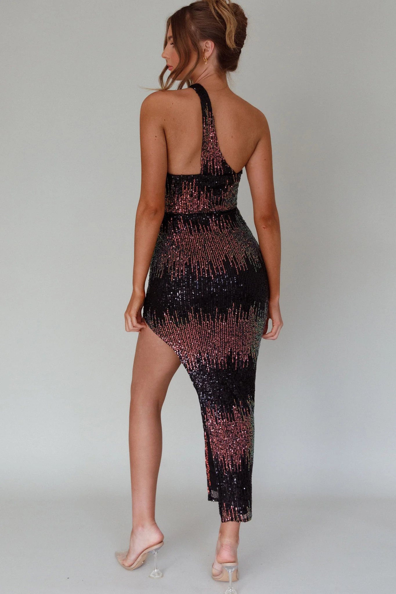 Shooting Stars One-Shoulder Sequin Dress Black - Seraphlike