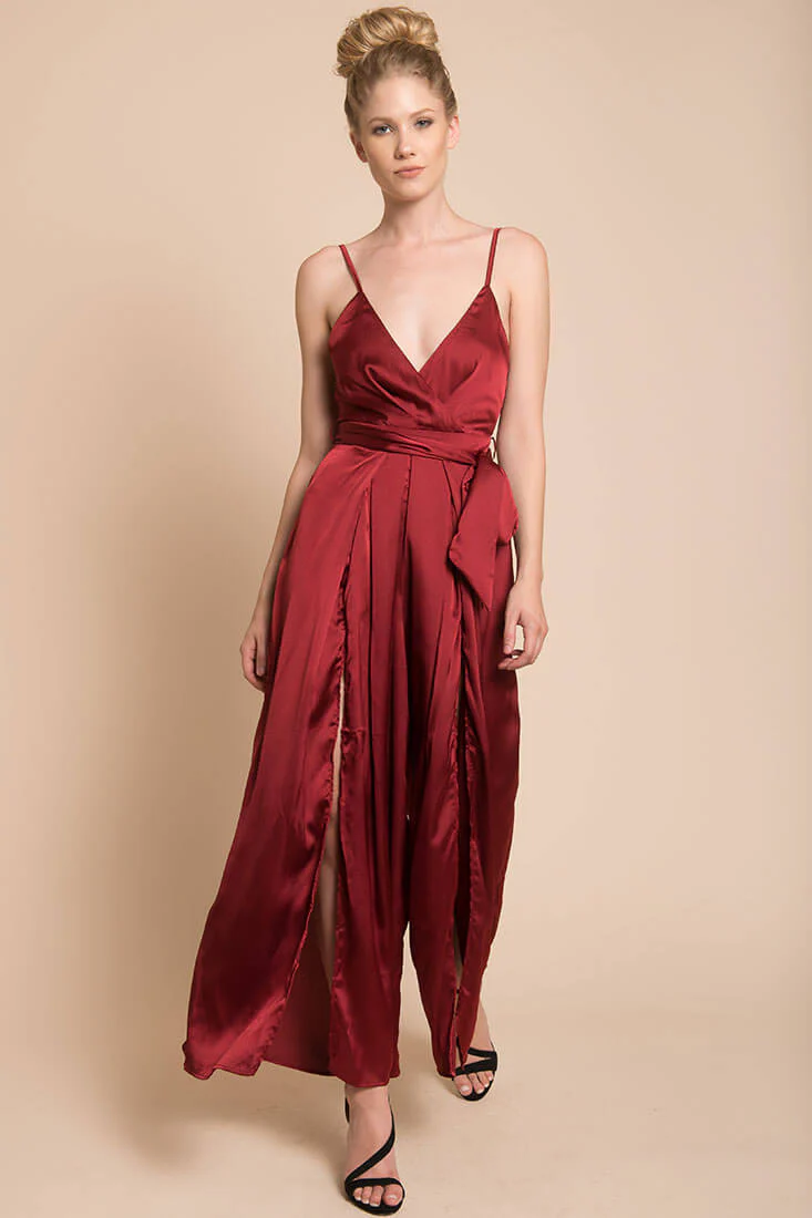 Ella Open Back Jumpsuit Burgundy - Seraphlike