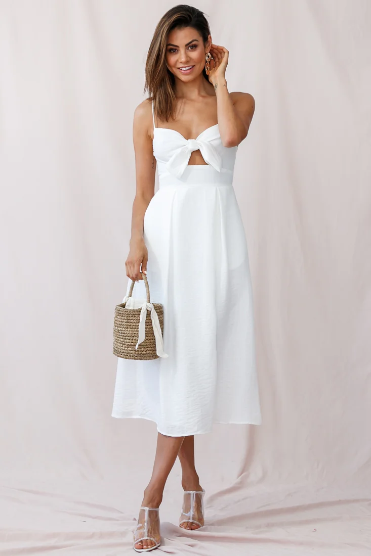 Hope Tie-Knot Bust Midi Dress White - Seraphlike