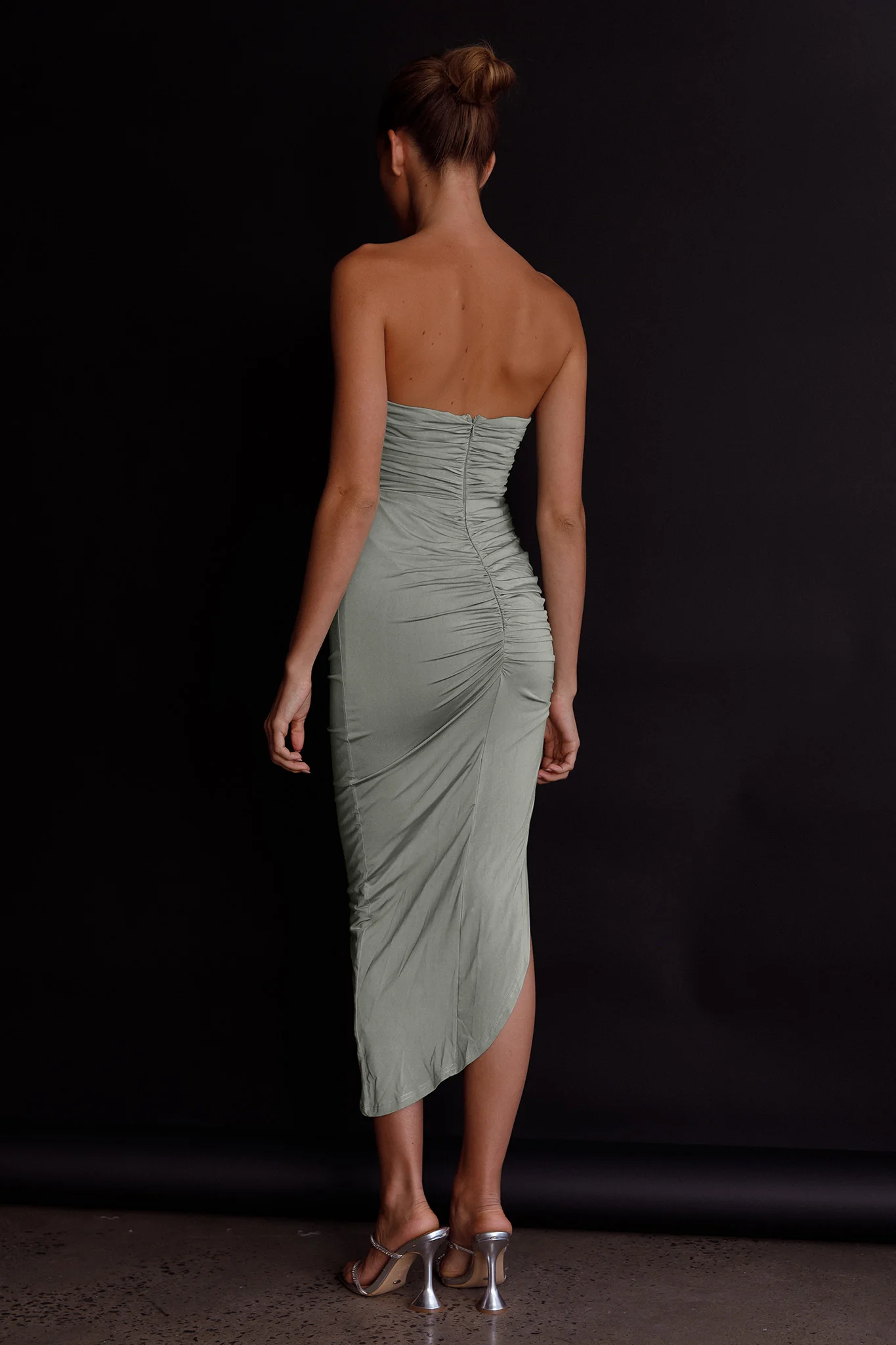 Roma U-Neckline Ruched Midi Dress Pistachio - Seraphlike