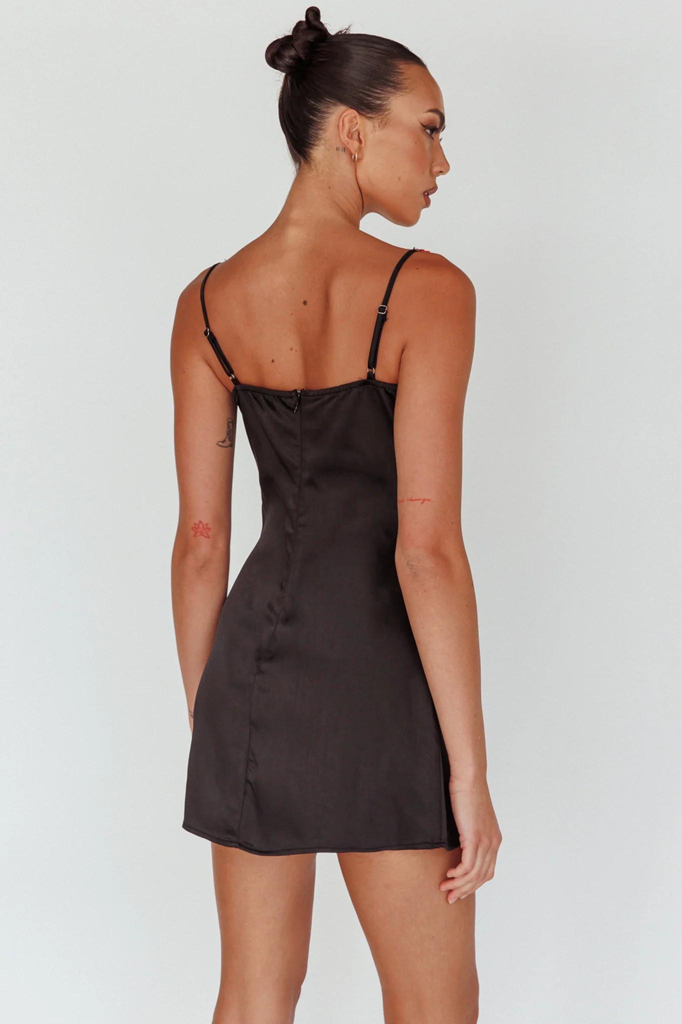 Izolda Floral Applique Mini Dress Black - Seraphlike