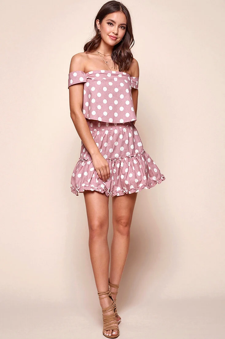 Alexi Polka Dot Mini Skirt Blush Pink - Seraphlike