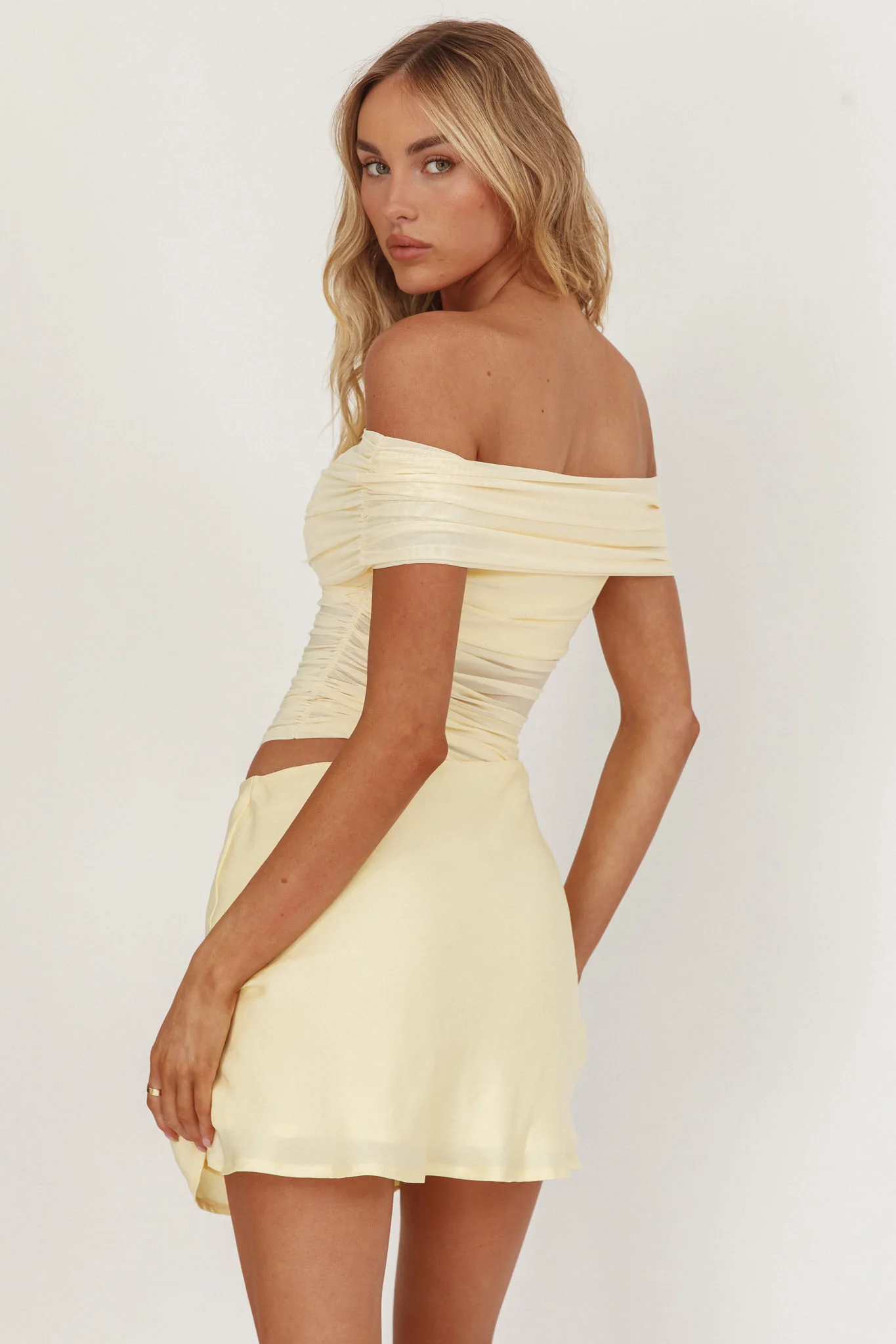 Lorely Off-Shoulder Mini Dress Butter - Seraphlike