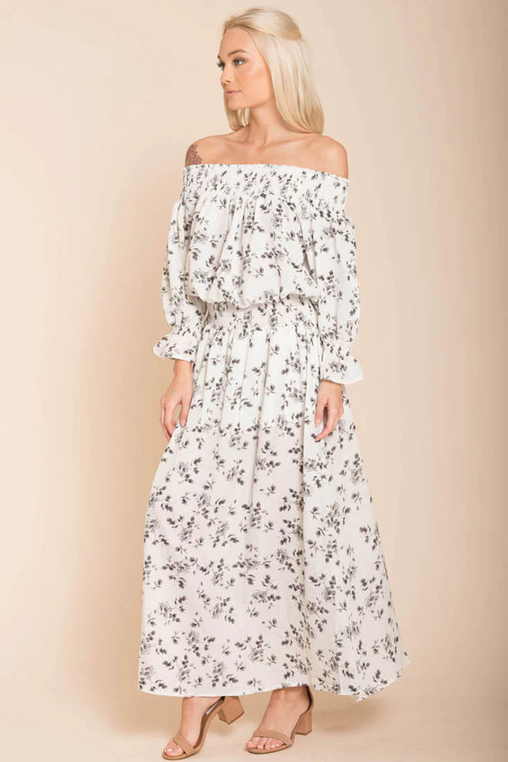 Aiyana High Slit Floral Maxi Dress White - Seraphlike