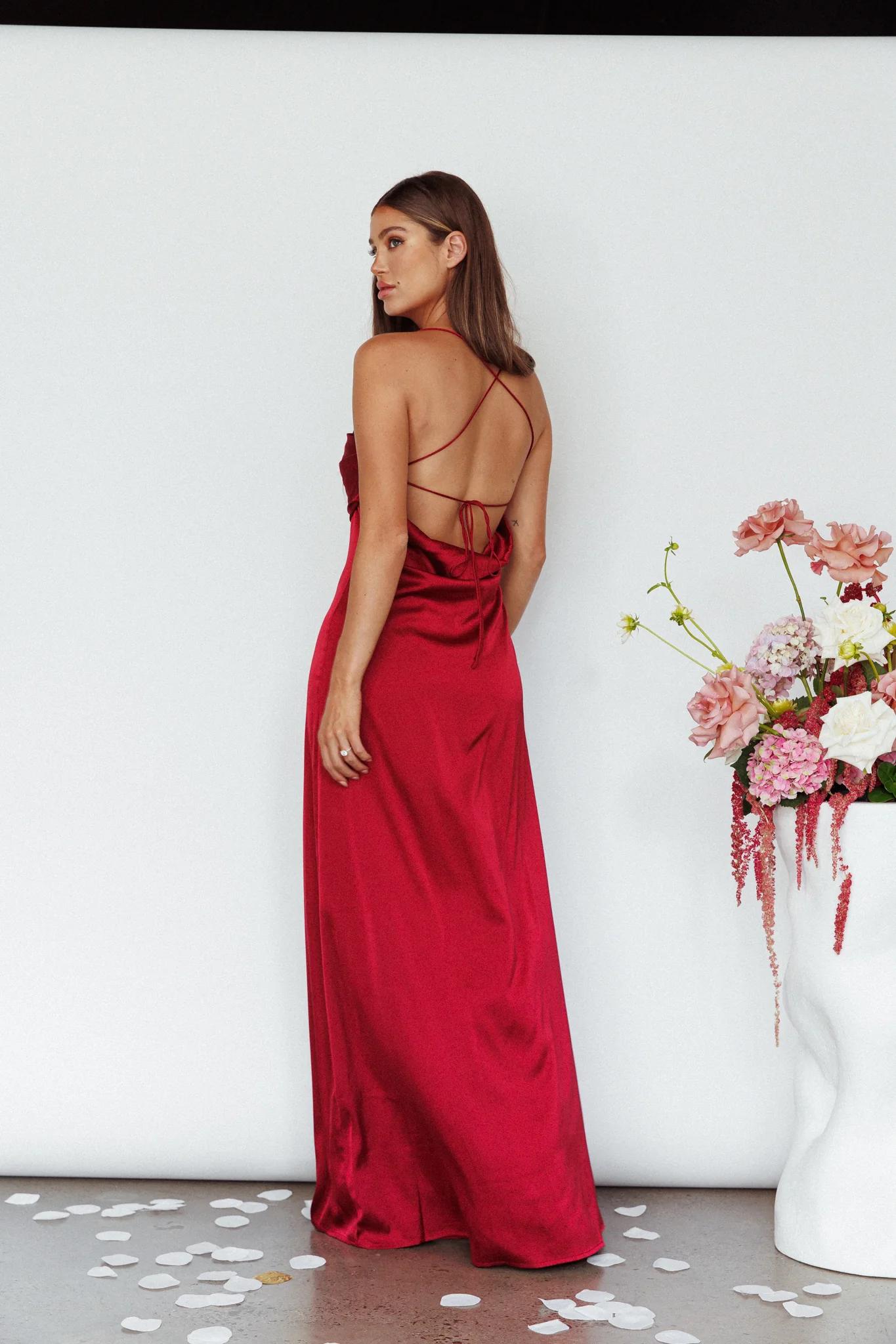 Love Letters Strappy Cowl Back Dress Burgundy - Seraphlike