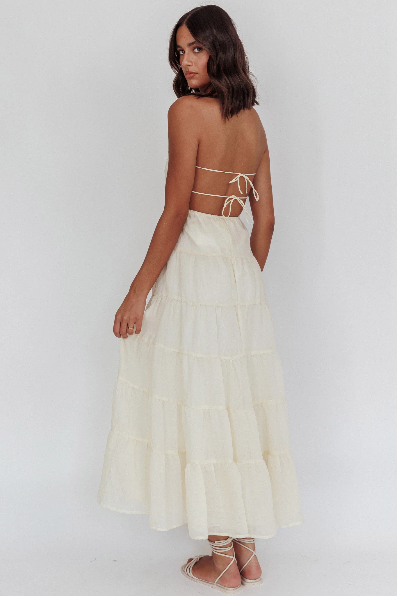 On A High Open Back Maxi Dress Ivory - Seraphlike