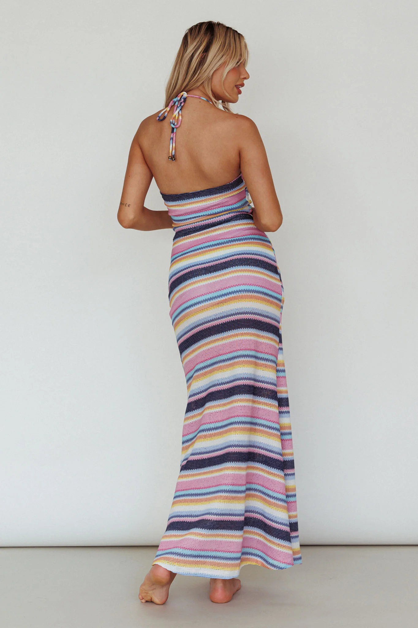 Kandy Crochet Maxi Dress Stripe Blue Multi - Seraphlike