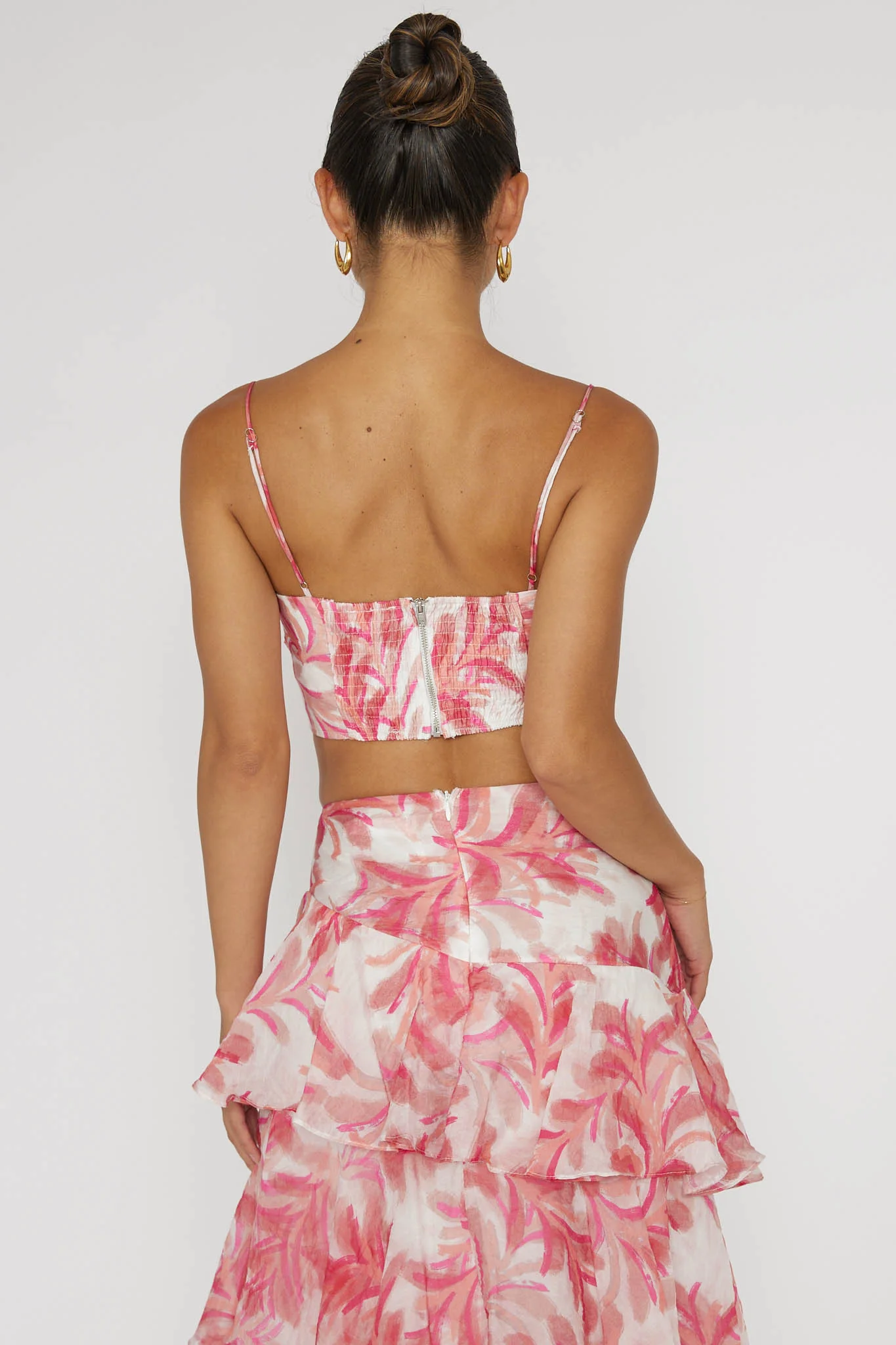 Veda Pleat Crop Top Floral Pink - Seraphlike