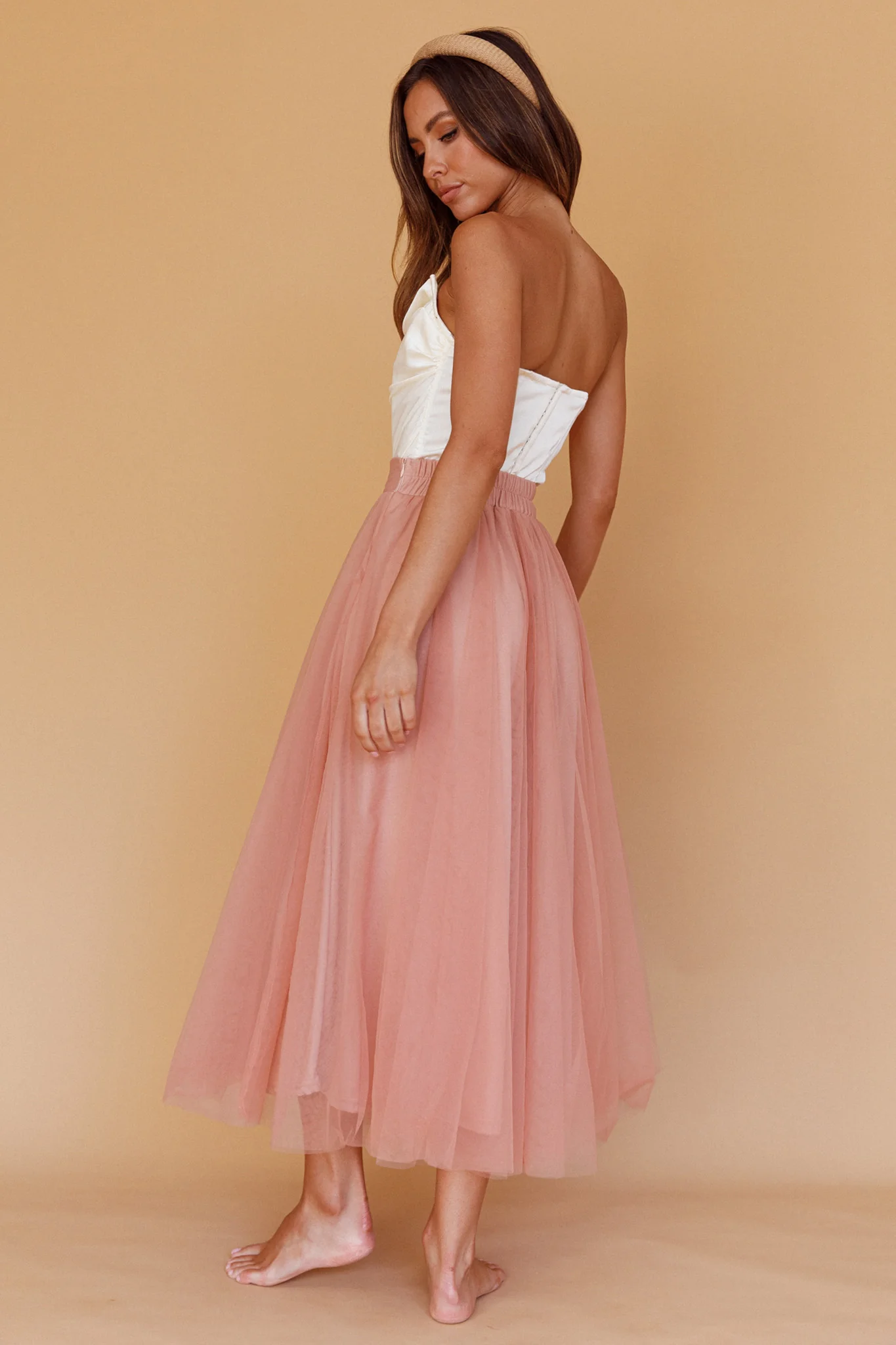 Jasmine Organza Mesh Elasticated Waist Midi Skirt Lipstick - Seraphlike