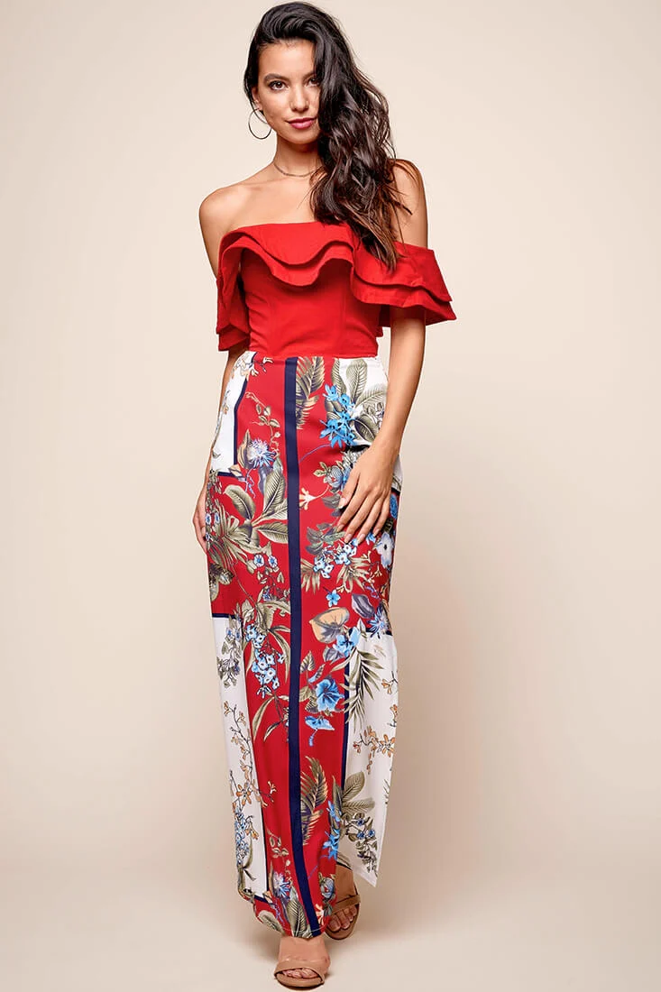 Missy Layered Ruffle Bardot Top Red - Seraphlike