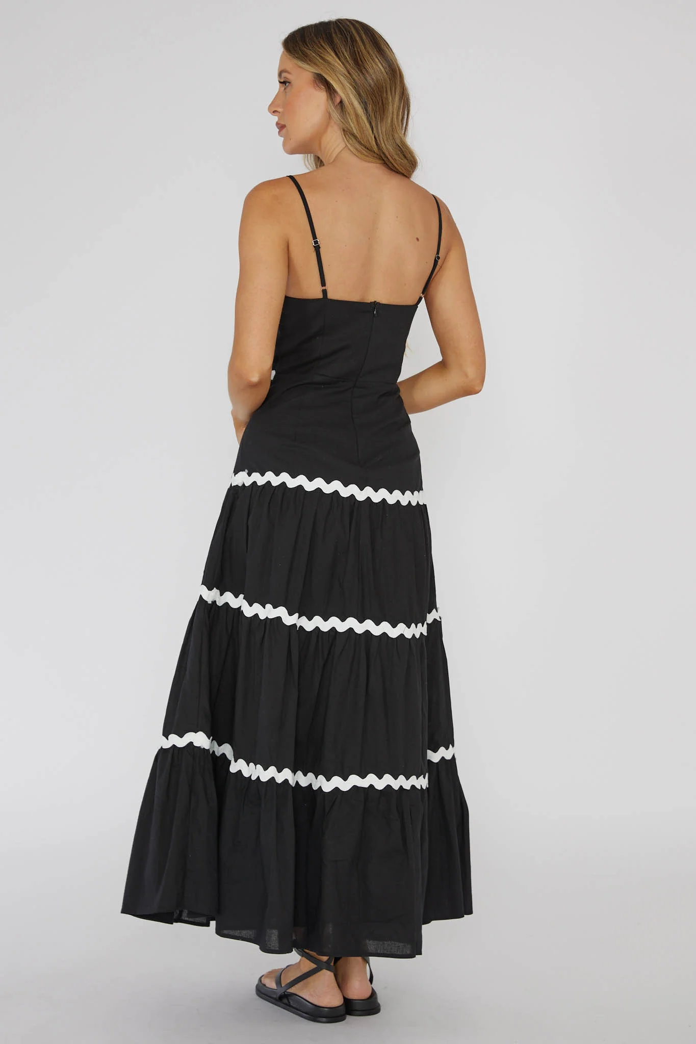 Confidante Ric Rac Trim Maxi Dress Black - Seraphlike