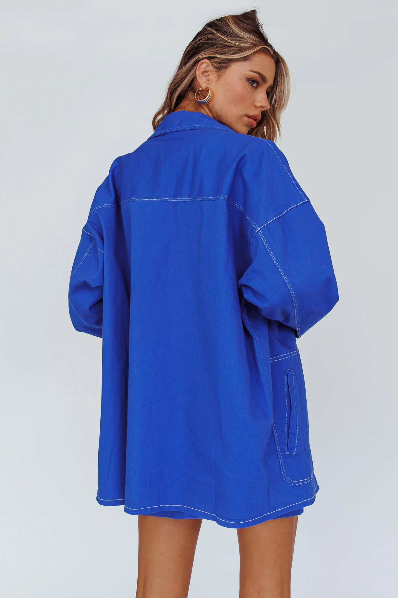Back Row Oversized Pocket Jacket Blue - Seraphlike