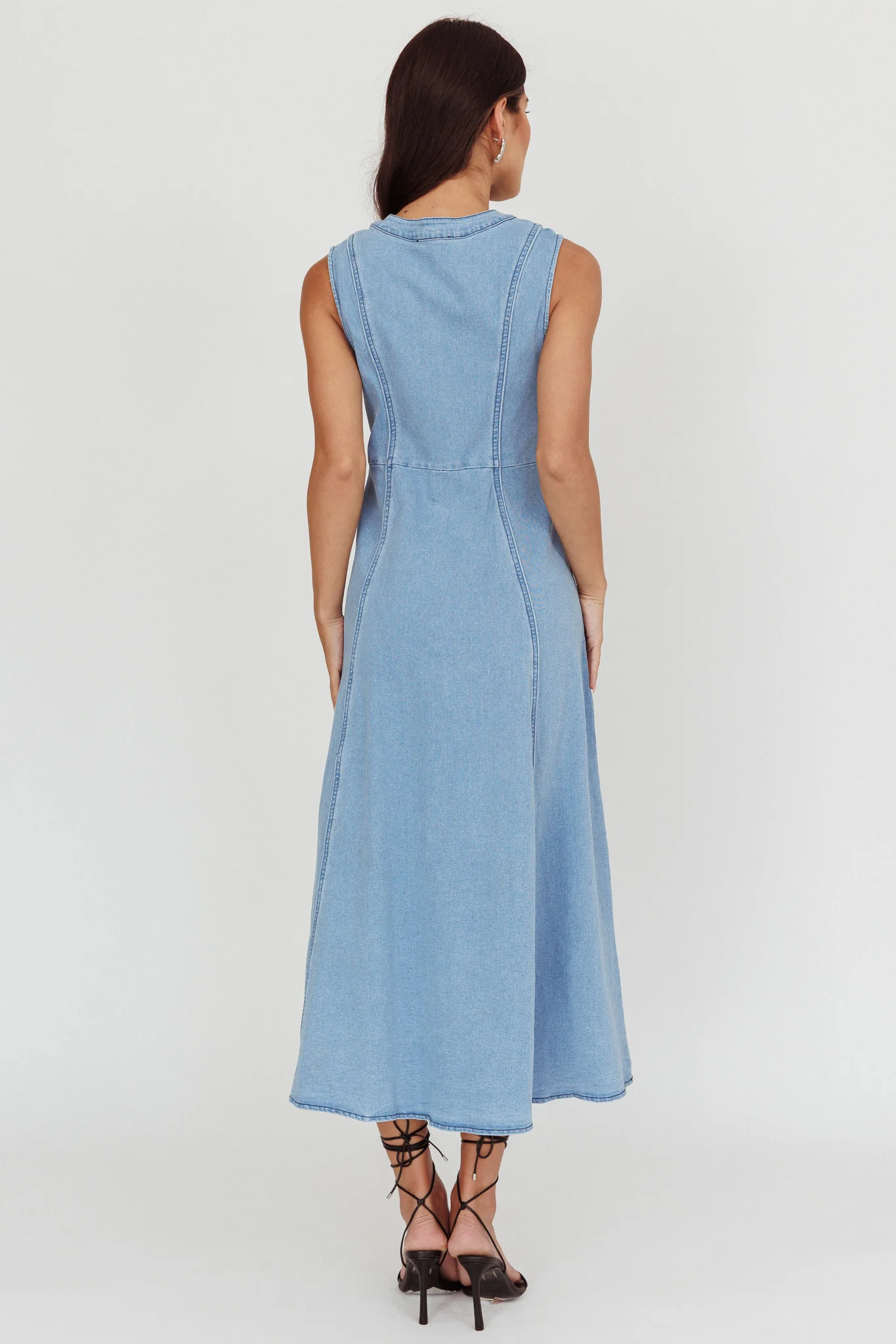 Passionate Flame Sleeveless A-line Midi Dress Denim Blue - Seraphlike