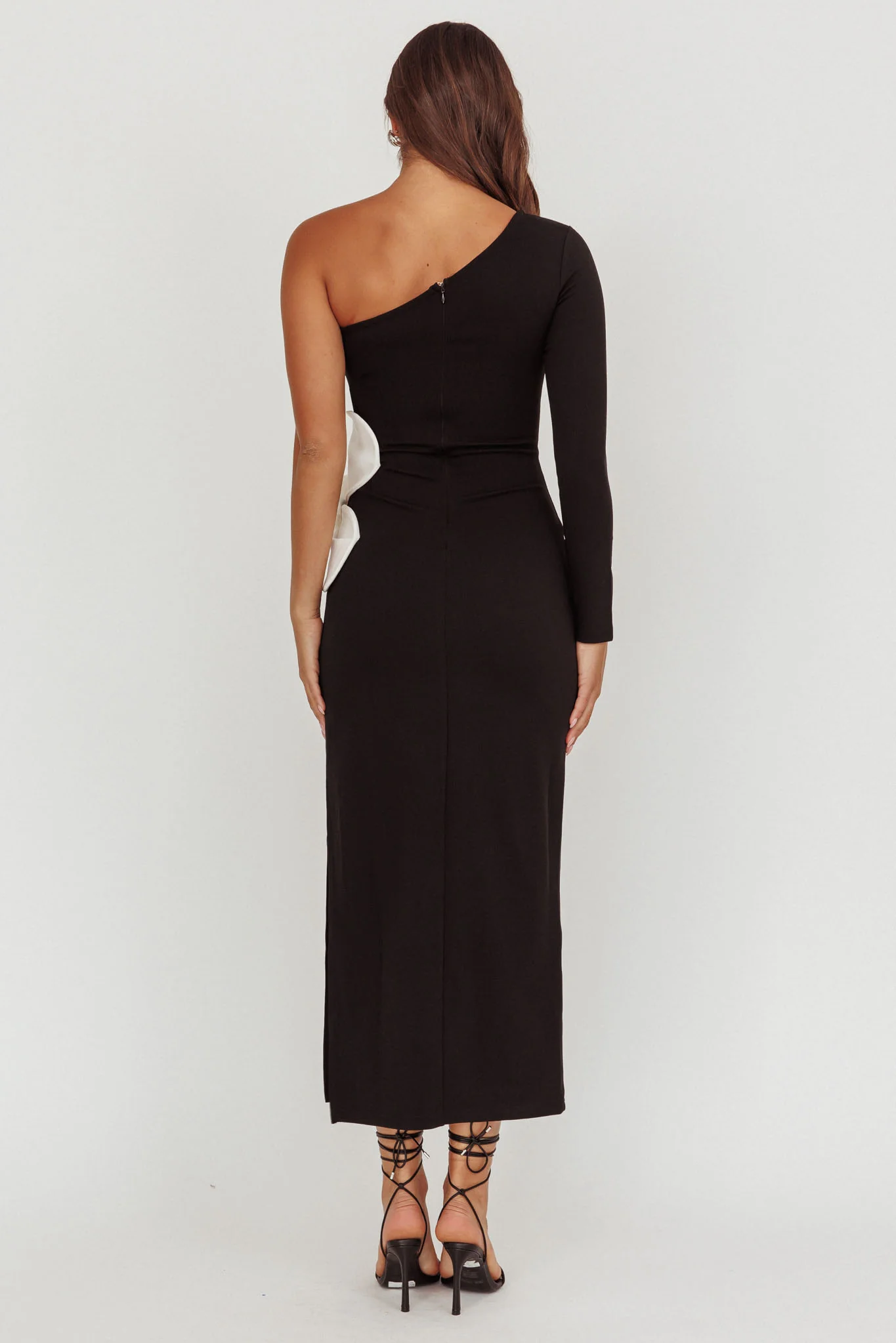 No Competition One-Shoulder Oversized Flower Maxi Dress Black - Seraphlike