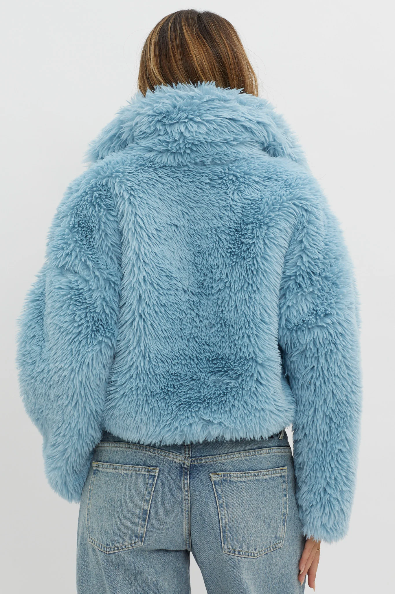 St Moritz Notch Lapel Fur Jacket Blue - Seraphlike