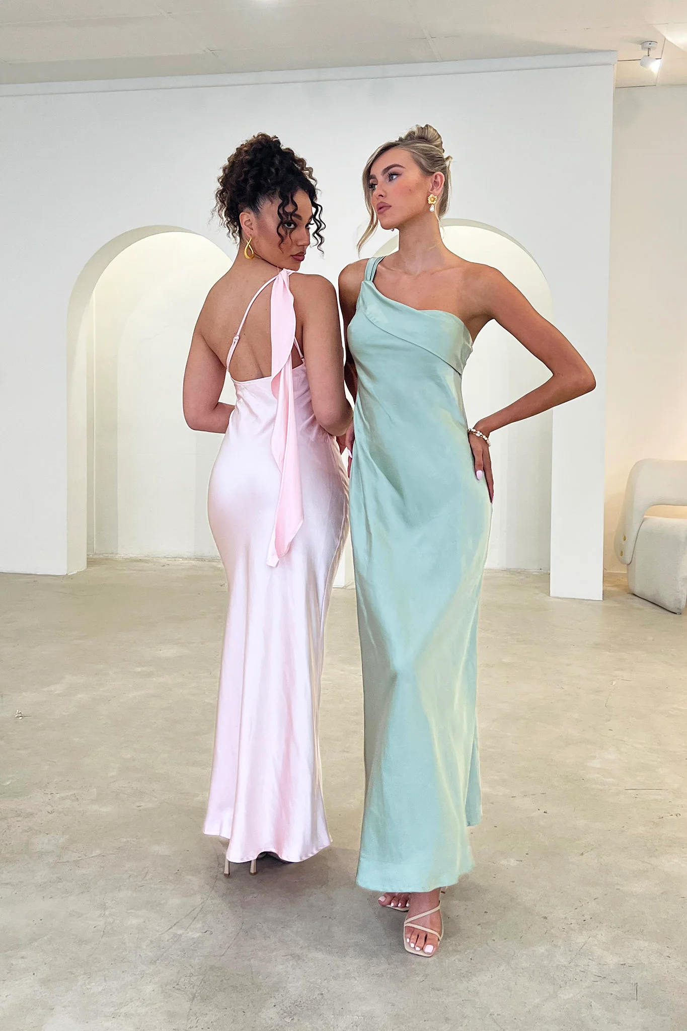 Carmel One-Shoulder Sash Maxi Dress Blush - Seraphlike