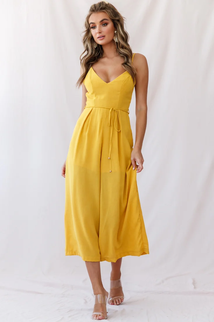 Brighton Low Back Wide Leg Jumpsuit Mustard - Seraphlike