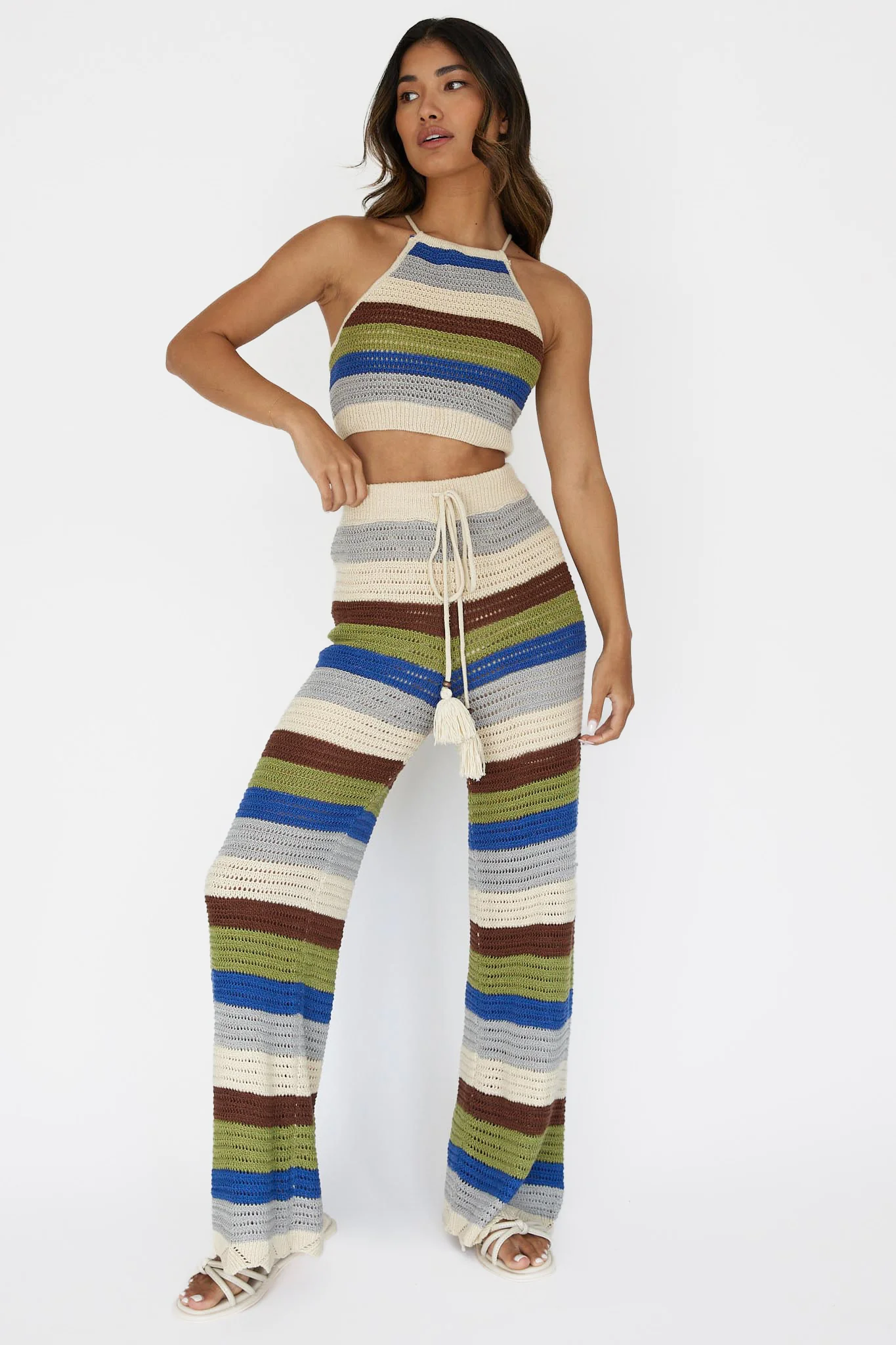 Dream Believer Crochet Pants Stripe Blue Multi - Seraphlike