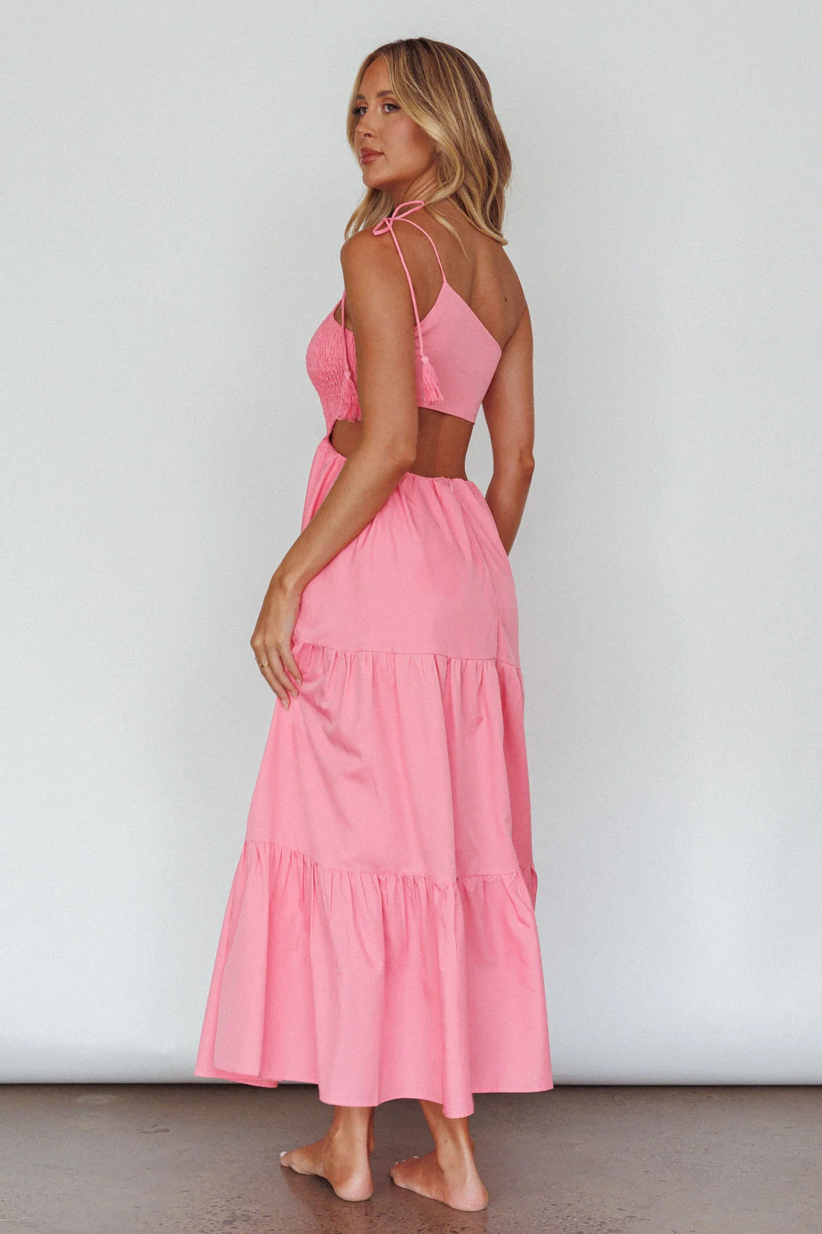 Tamzin Shirred Bodice Midi Dress Soft Pink - Seraphlike