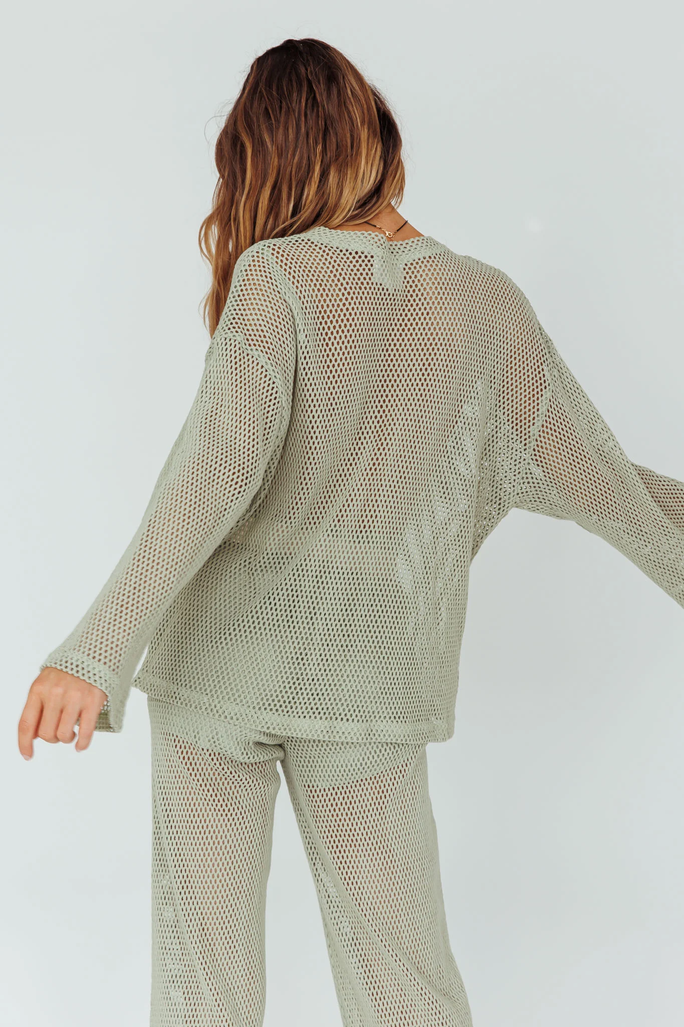 Mahina Long Sleeve Net Top Sage - Seraphlike