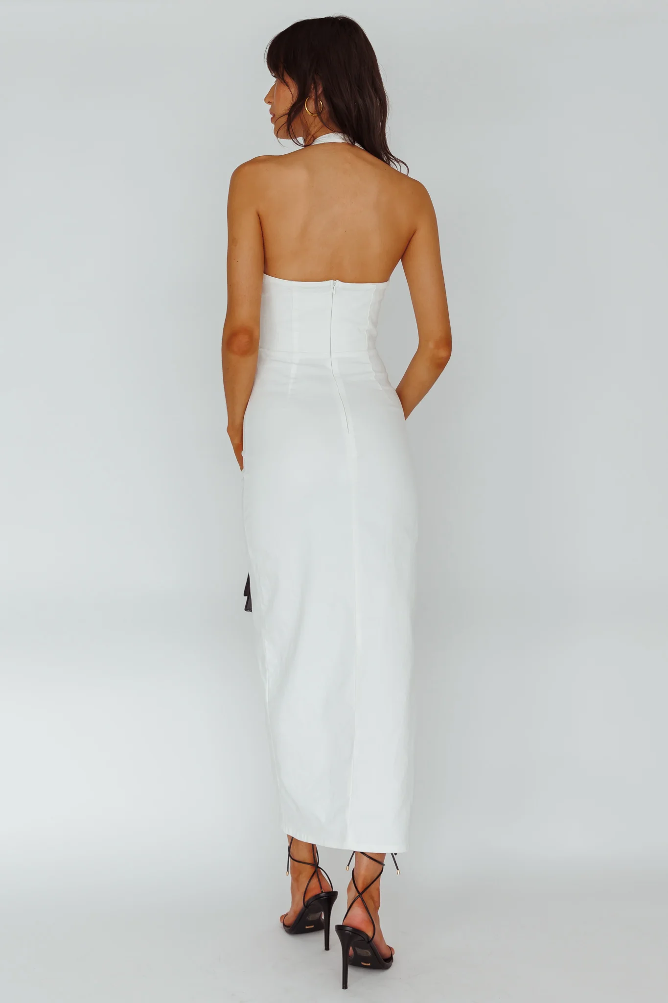 Renita Halterneck Button Maxi Dress White - Seraphlike