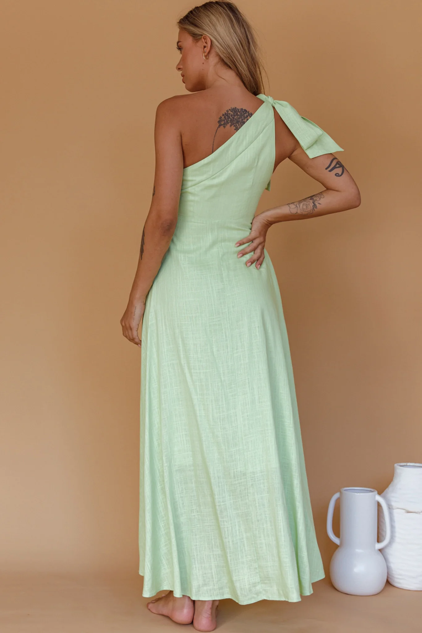 Rigel One-Shoulder Maxi Dress Apple - Seraphlike