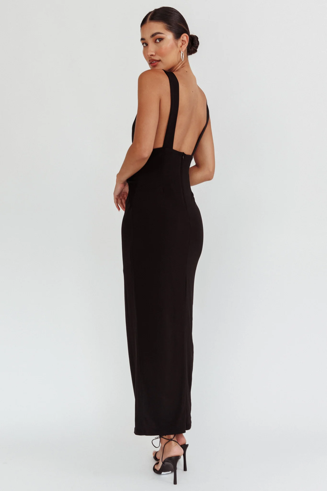 Eternal Waist Twist Split Dress Black - Seraphlike
