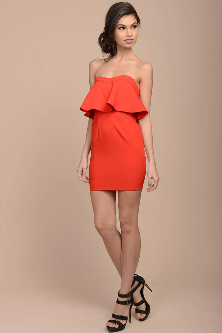 Mailee Bodycon Ruffles Dress Red - Seraphlike