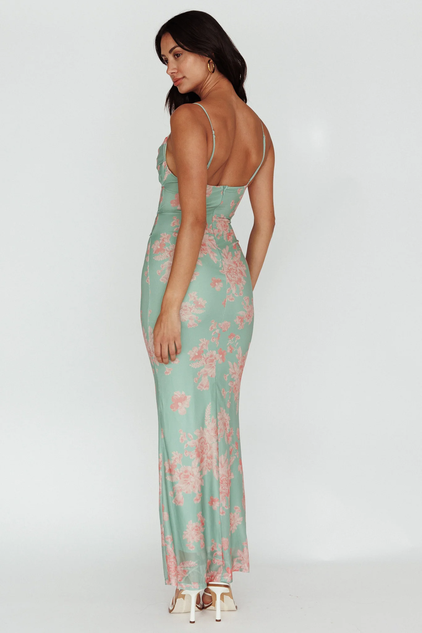 Teava Laced Waist Maxi Dress Floral Green - Seraphlike