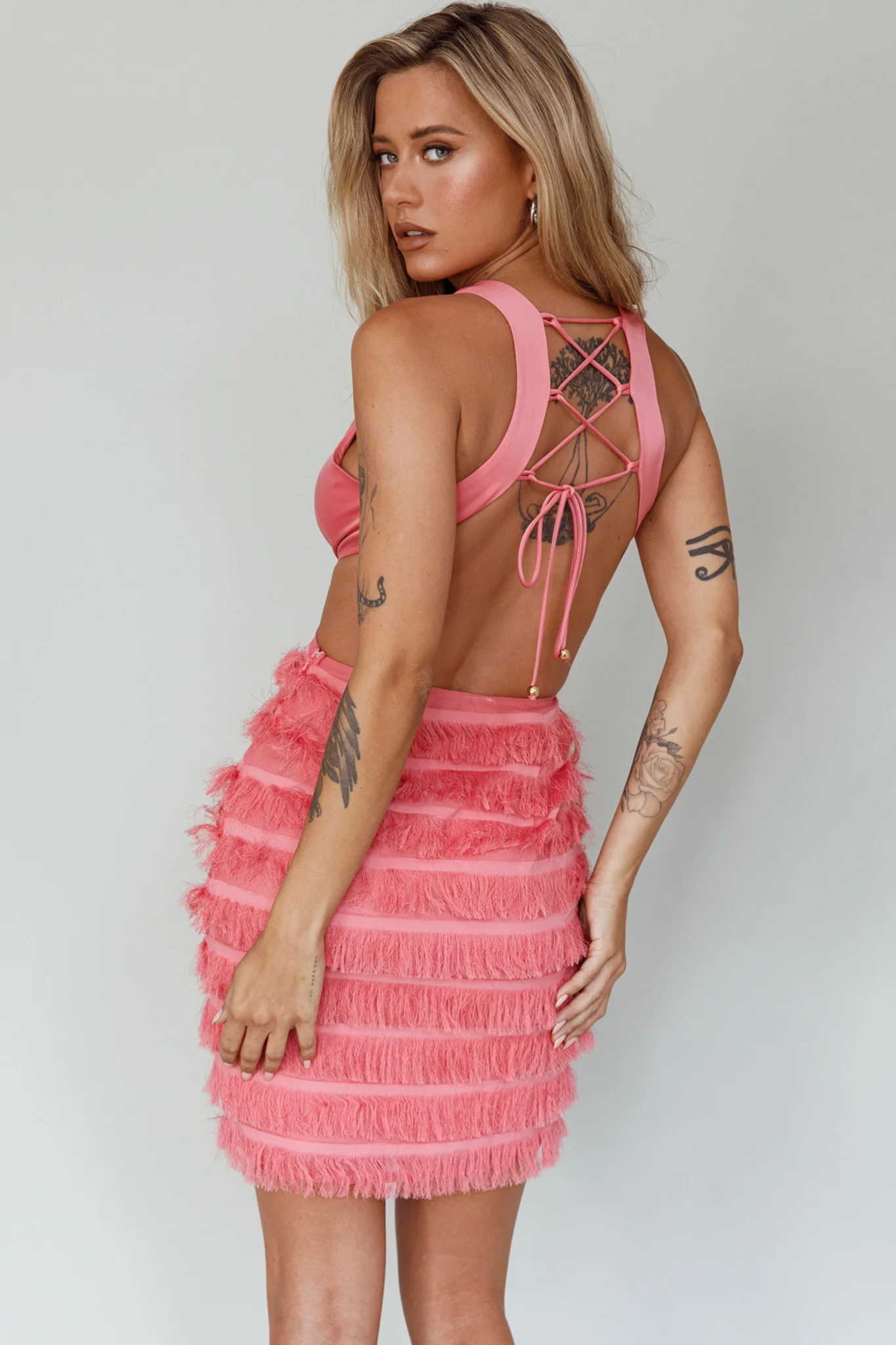 Jolie Fringing Detail Mini Dress Barbie Pink - Seraphlike