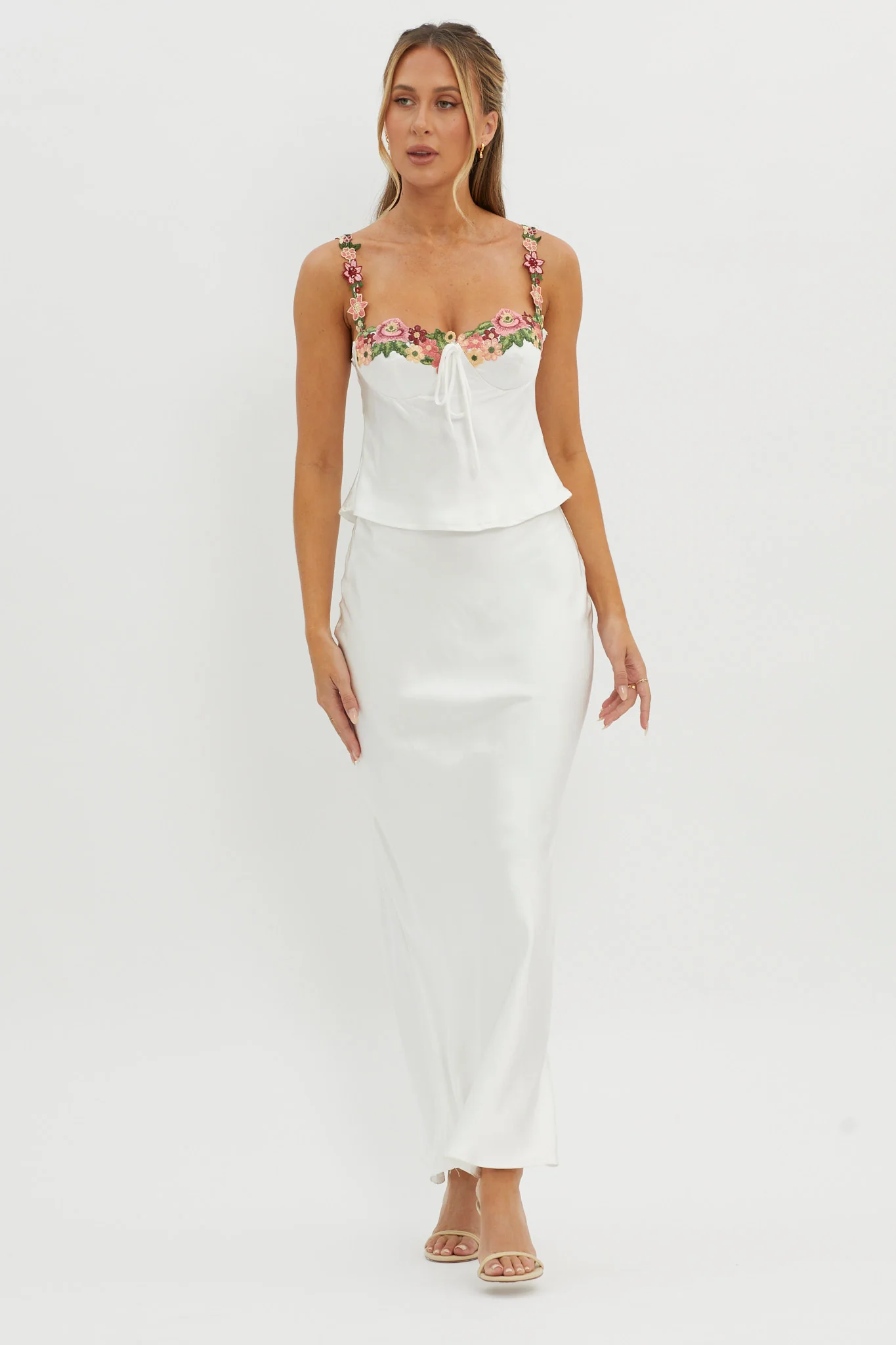 Rose Garden Floral Applique Cami Top White - Seraphlike