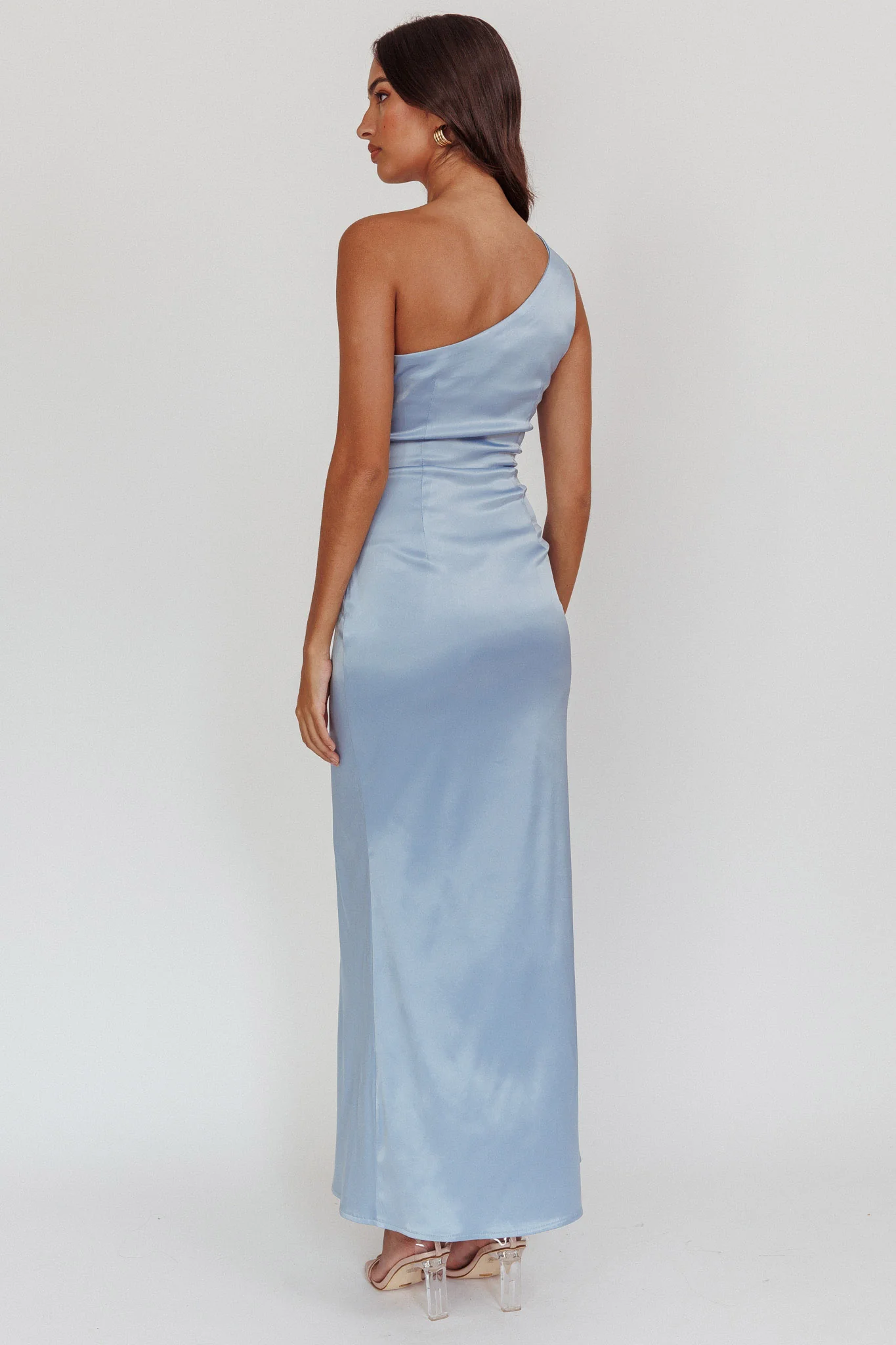 Taniesha One-Shoulder Gathered Maxi Dress Steel Blue - Seraphlike