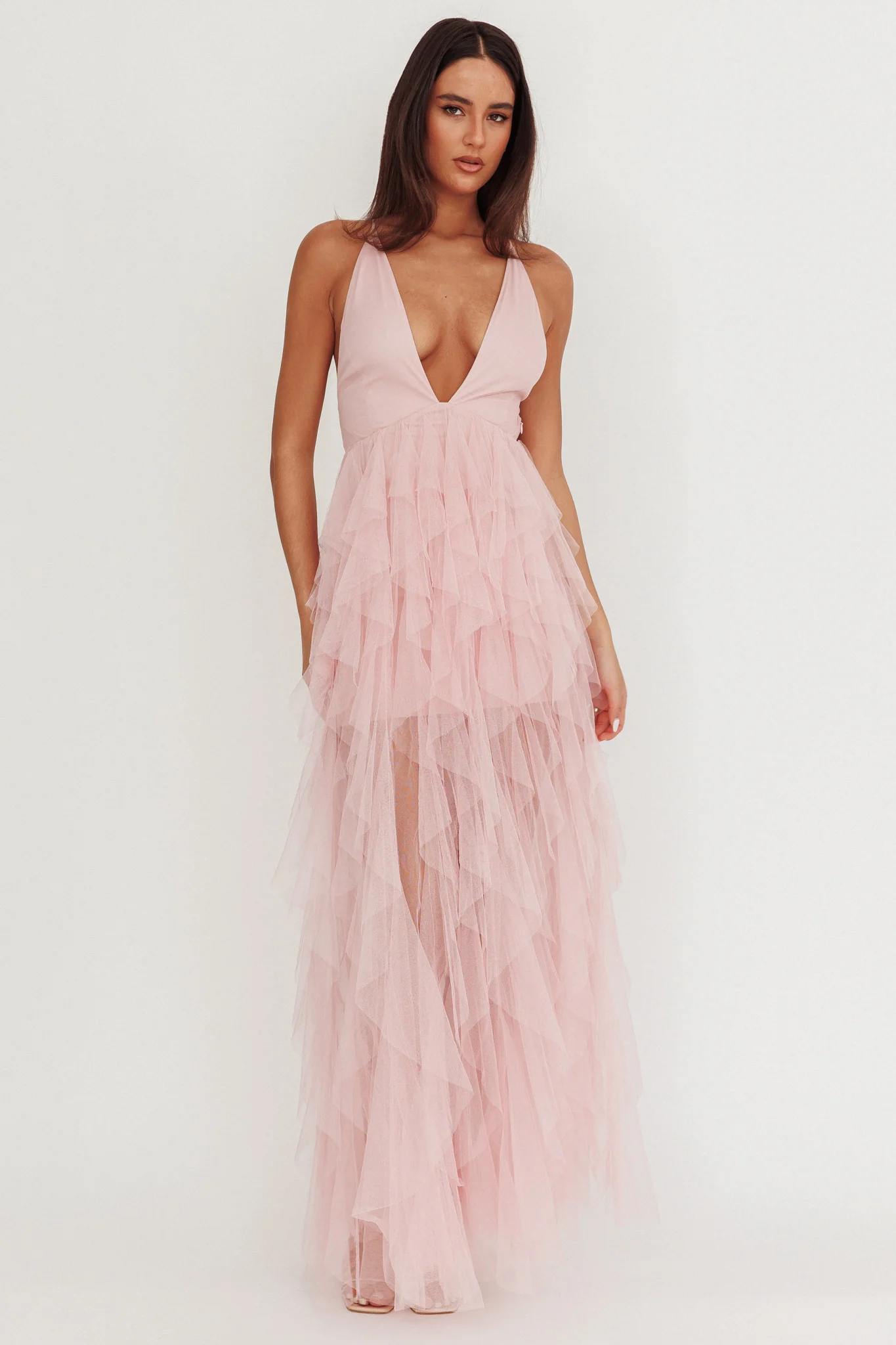 Auguste Cascading Frill Maxi Dress Blush - Seraphlike