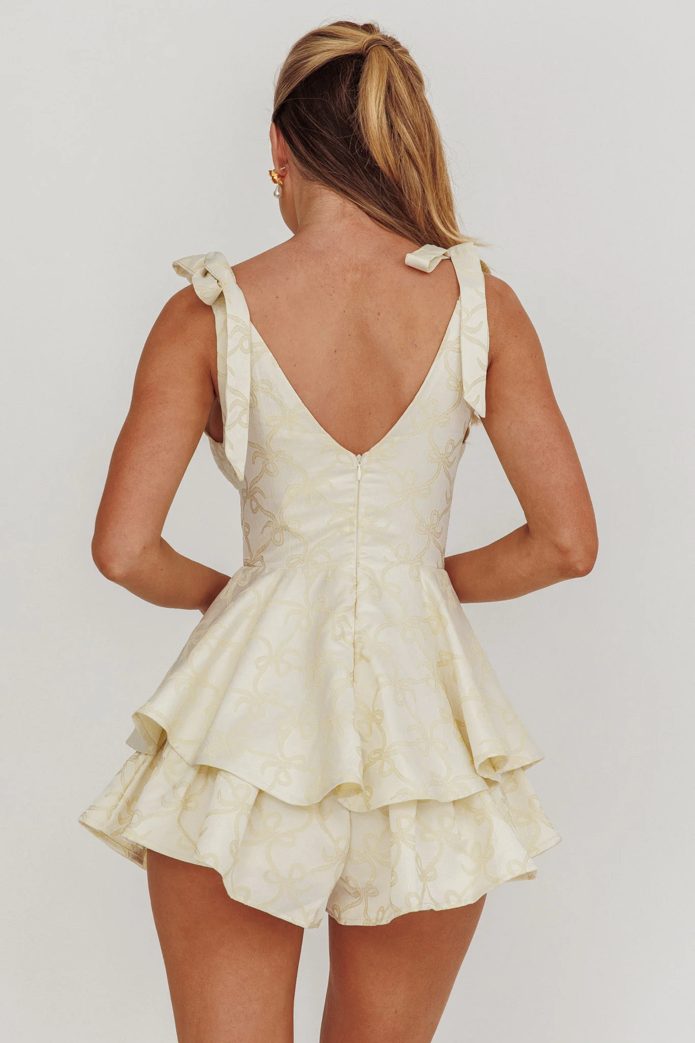 Paris Muse Tied Shoulders Ruffle Romper Butter - Seraphlike