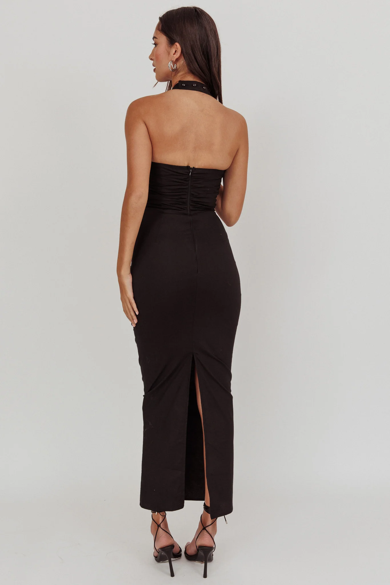 Scout Halterneck Ruched Maxi Dress Black - Seraphlike