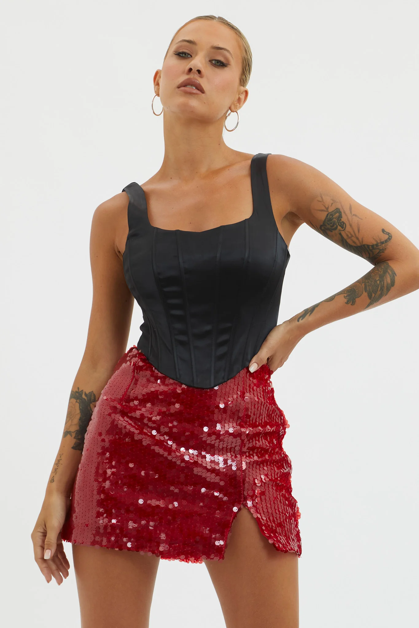 Intentions Sequin Mini Skirt Red - Seraphlike