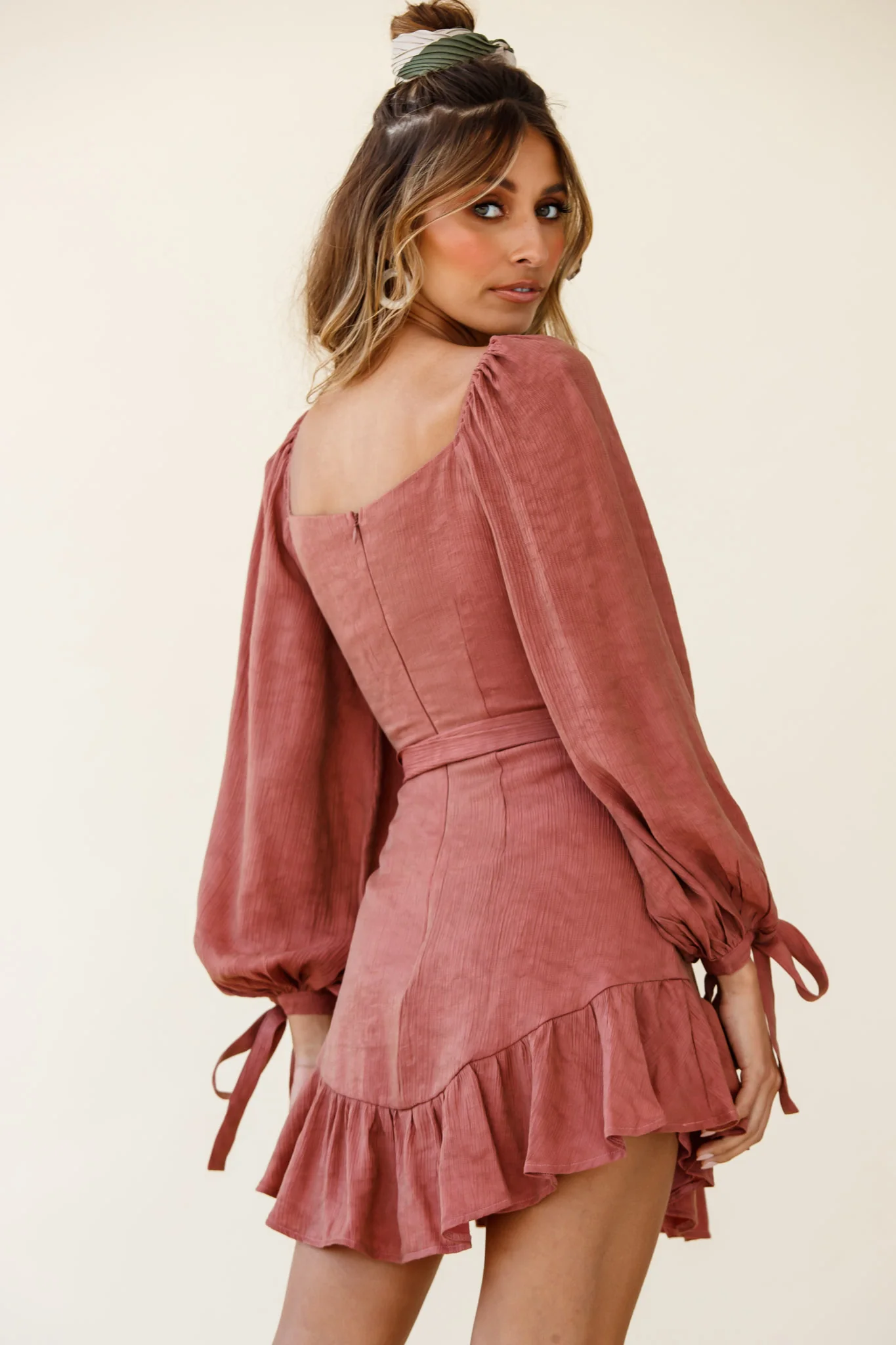 Make Memories Balloon Sleeve Molded Bust Dress Antique Rose - Seraphlike