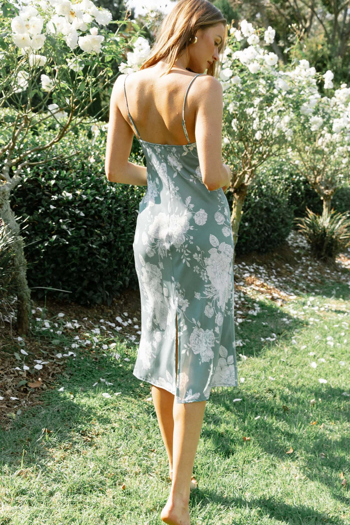 Show Me Love Cowl Neck Midi Dress Flower Print Sage - Seraphlike