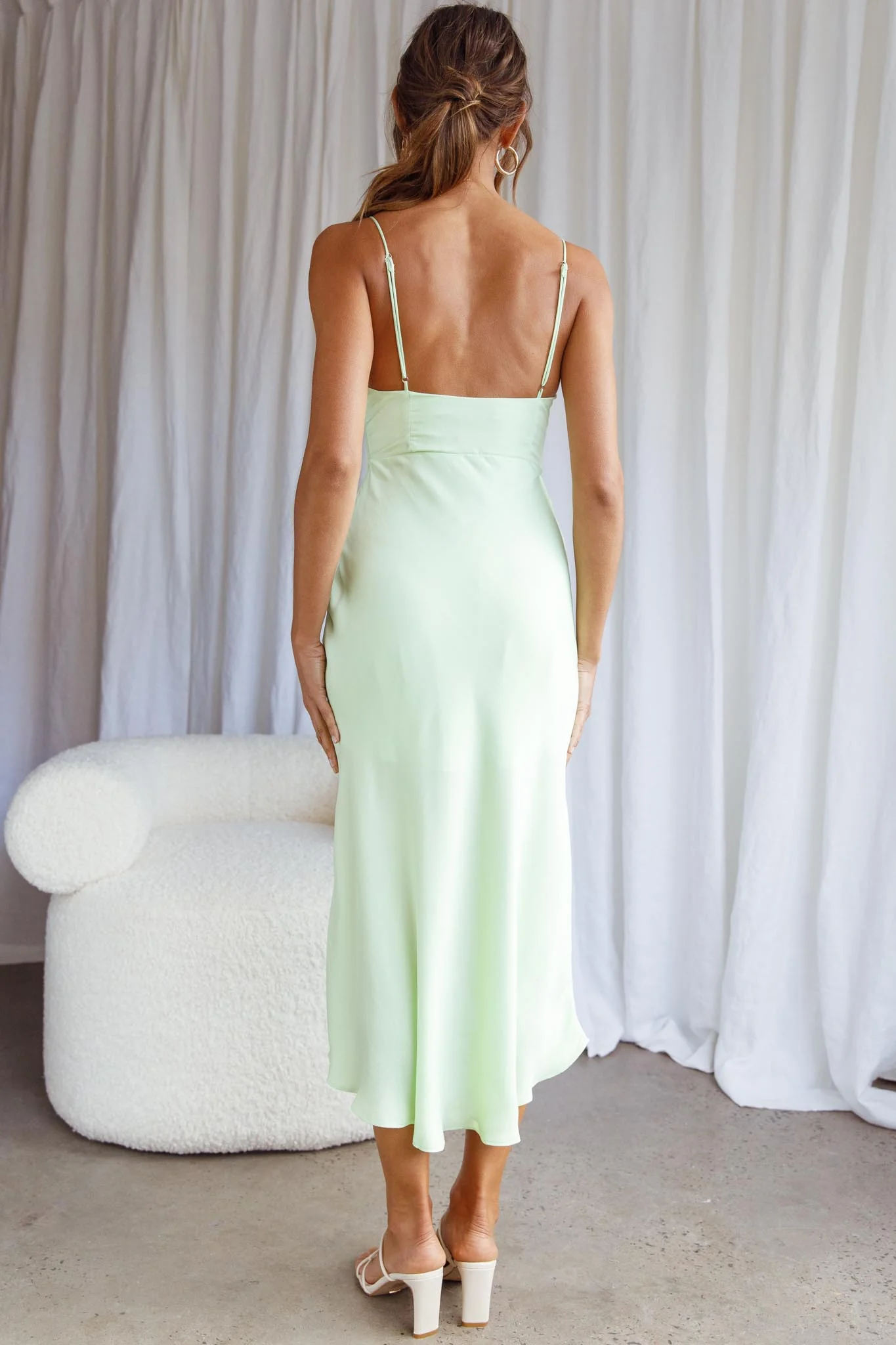 Malibu Gathered Bust Cami Strap Midi Dress Apple - Seraphlike