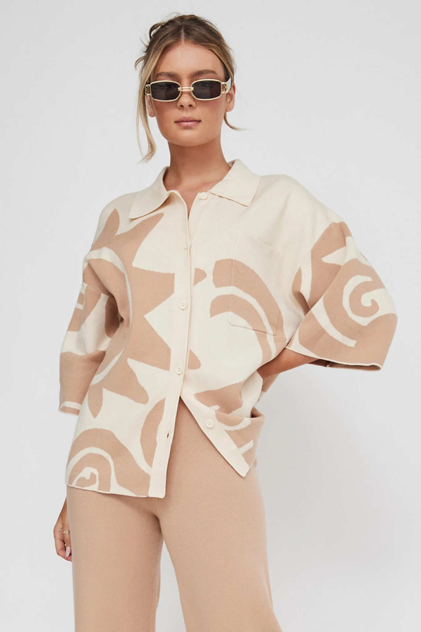 Nalani Button Up Knit Shirt Sand Wood - Seraphlike